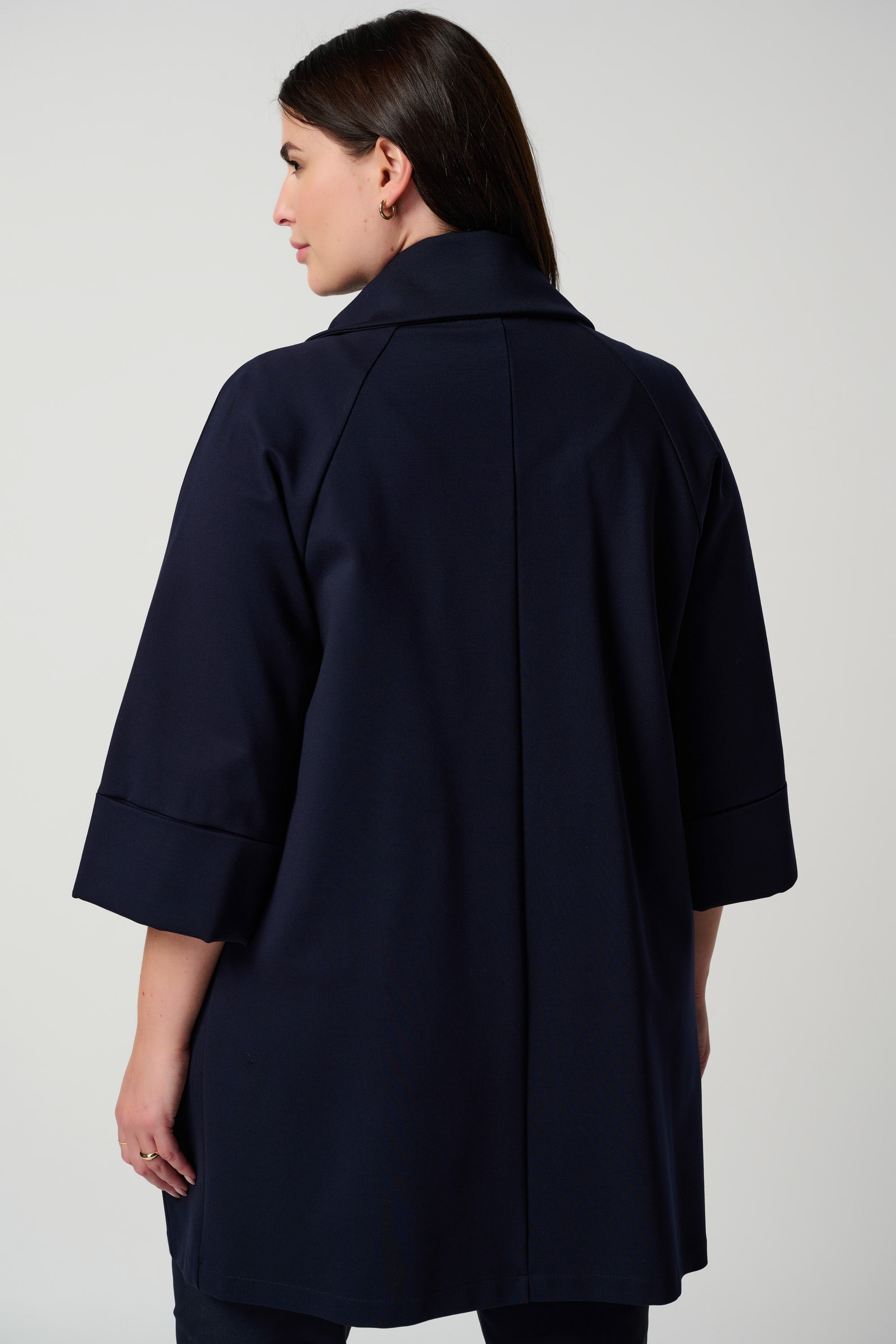 Back view of Joseph RIbkoff (153302NOS) Women's 3/4 Sleeve Classic Cocoon Coat with Cowl Neck in Midnight Blue