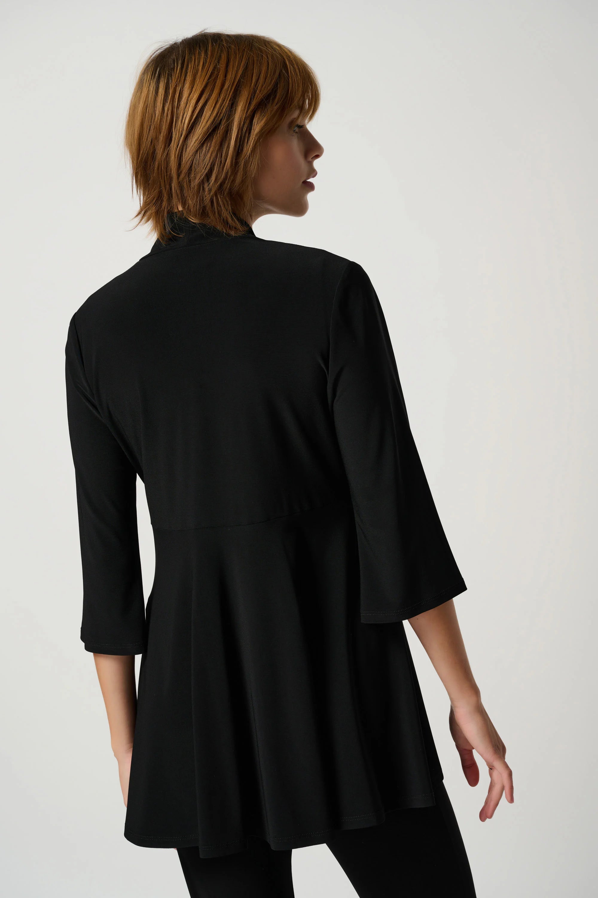 Back view of Joseph Ribkoff (201547NOS) Women's 3/4 Sleeve Long Line Over Coat in Black