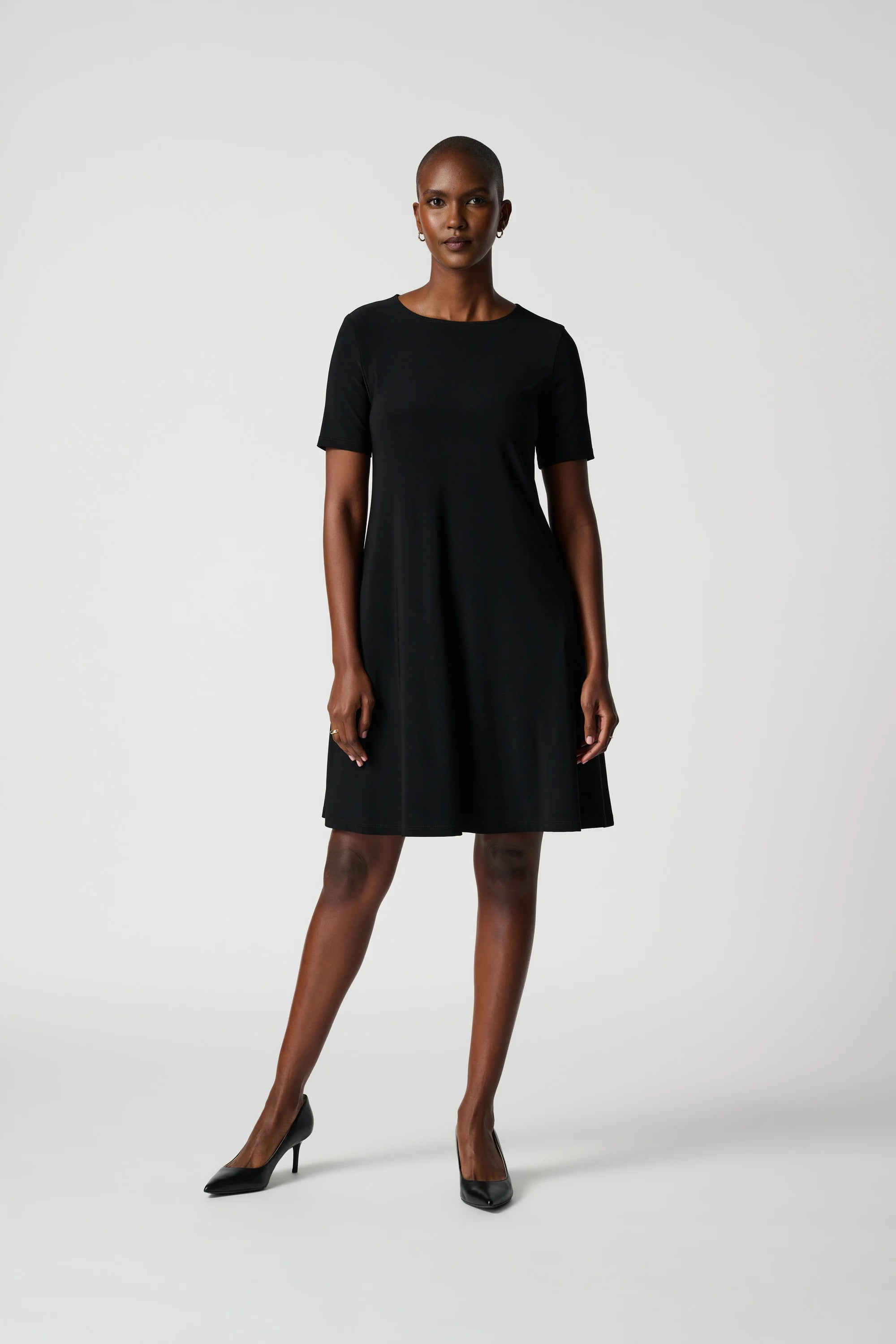 Joseph Ribkoff (202130NOS) Short Sleeve Classic A-Line Dress - Above the Knee Length in Black