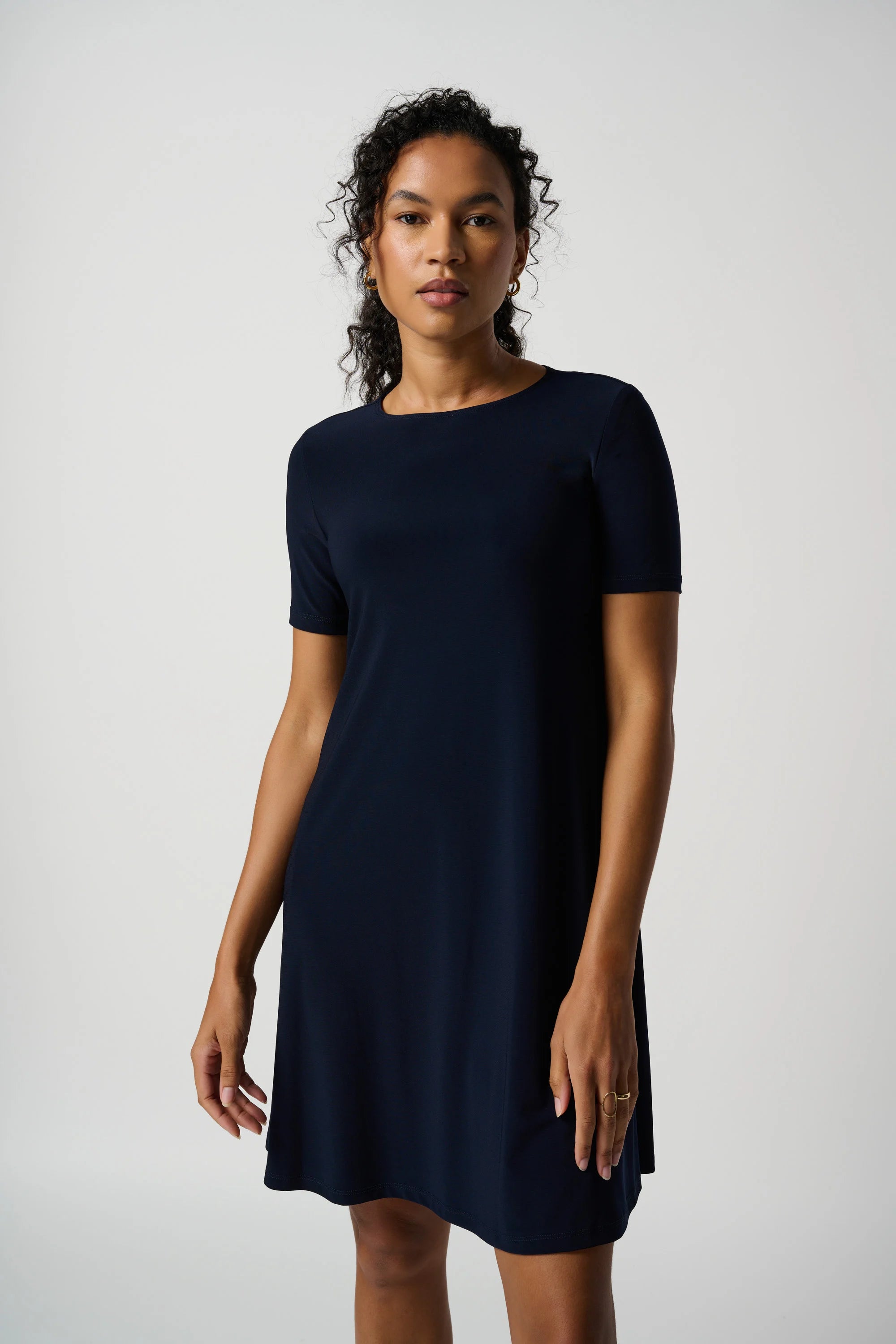 Joseph Ribkoff (202130NOS) Short Sleeve Classic A-Line Dress - Above the Knee Length in Midnight Blue