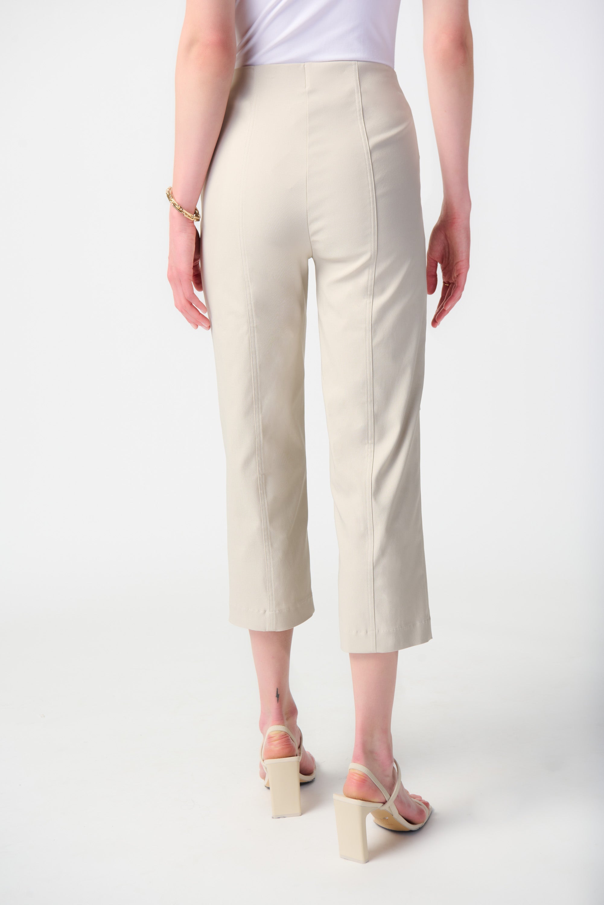 Back view of Joseph Ribkoff (241163) Women's Millennium Cropped Pull On Pants With Patch Pockets in Moonstone Beige