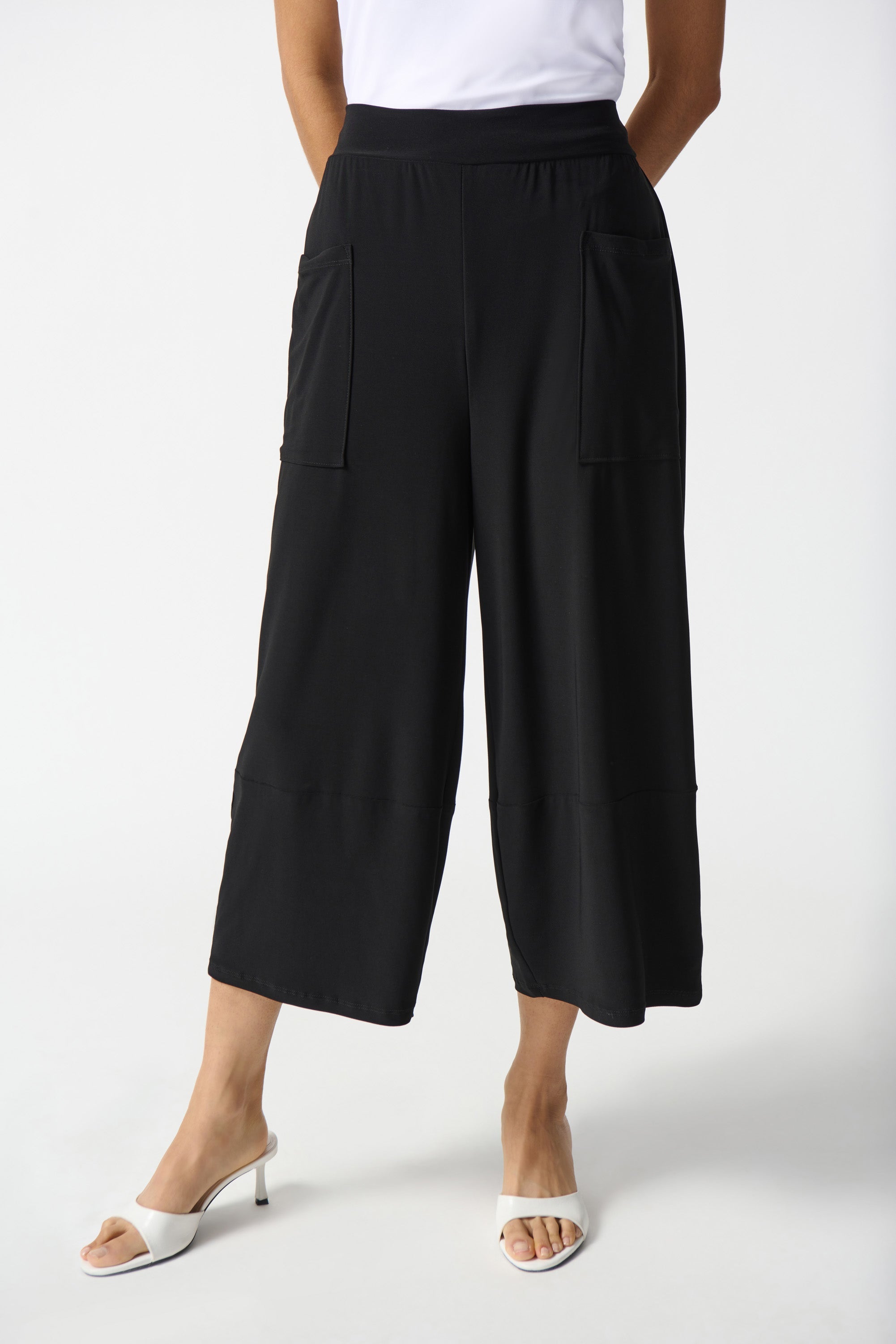 Joseph Ribkoff (242104) Women's Silky Knit Culotte Pants with Soft Contour Waistband - Cropped Wide Leg Fit in Black
