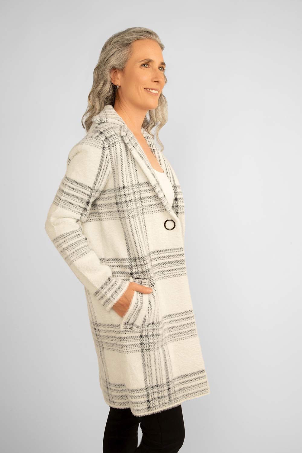 Plaid hot sale cardigan coat