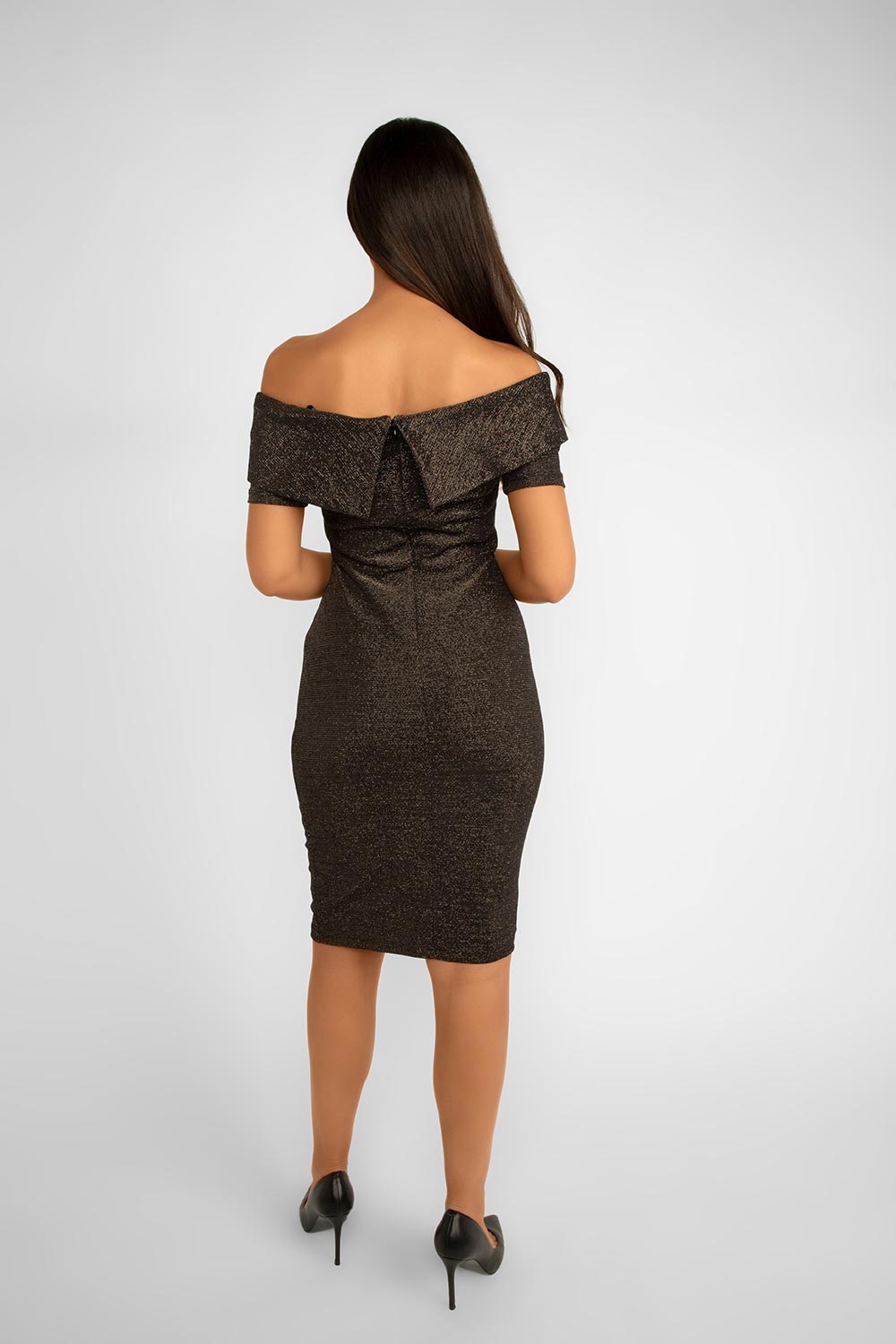 Women's Clothing FRANK LYMAN (234303) Off The Shoulder Sparkle Dress in BLACK