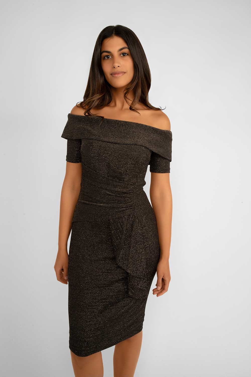 Women's Clothing FRANK LYMAN (234303) Off The Shoulder Sparkle Dress in BLACK