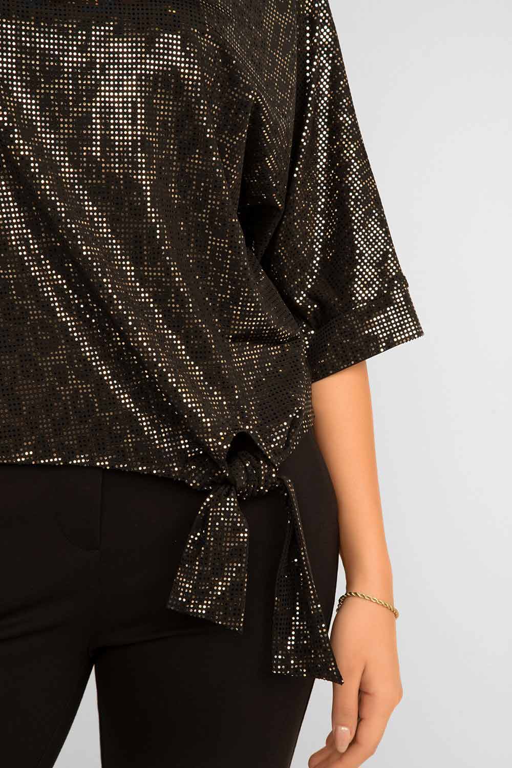 Women's Clothing FRANK LYMAN (234404) Animal Print Side Tie Blouse in BLACK/GOLD