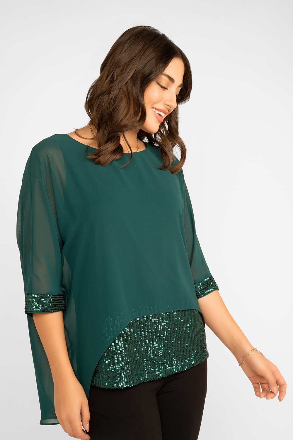 Women's Clothing FRANK LYMAN (239122) Overlay Blouse in EMERALD