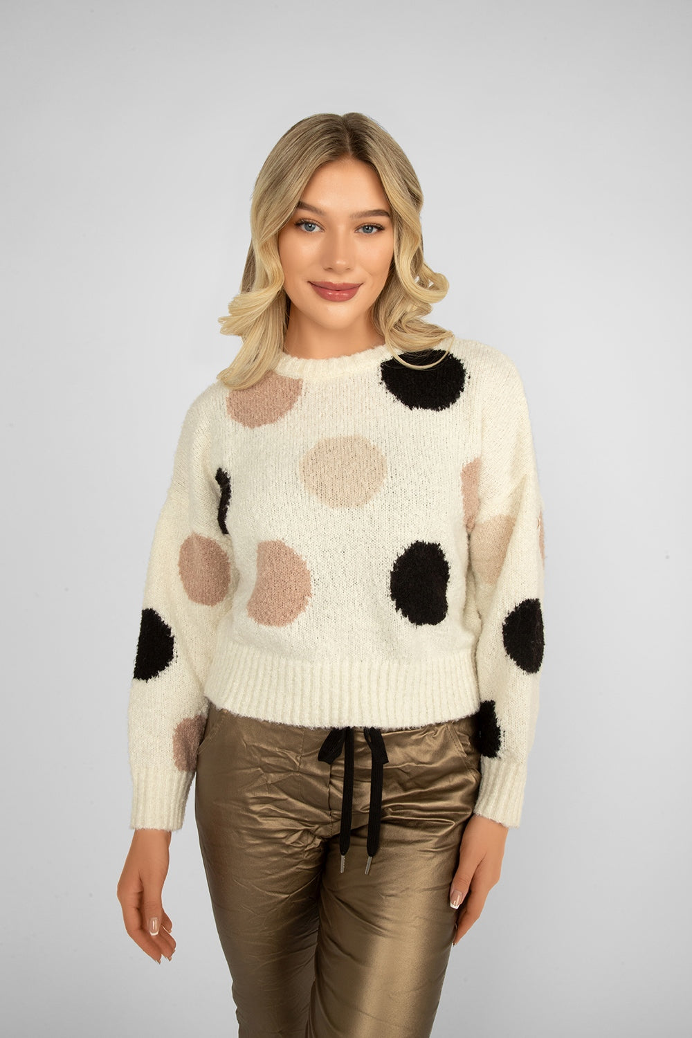 Women's Clothing BLU PEPPER (B3FT1022) Polka Dot Cropped Sweater in IVORYMULTI