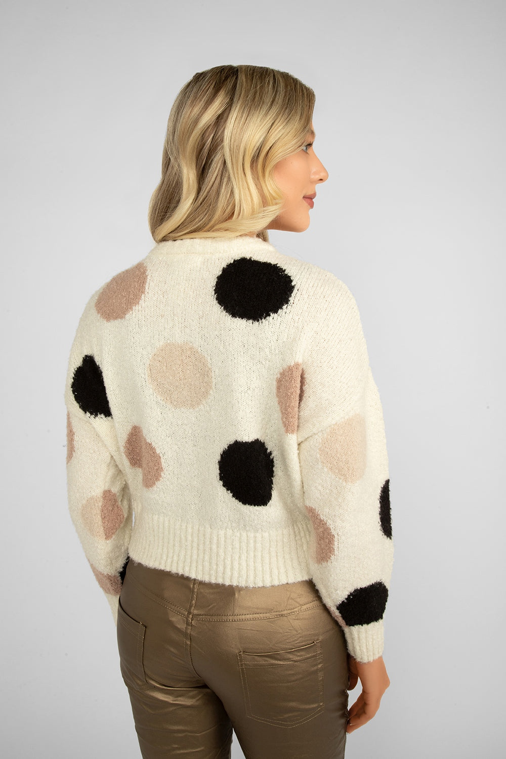 Women's Clothing BLU PEPPER (B3FT1022) Polka Dot Cropped Sweater in IVORYMULTI