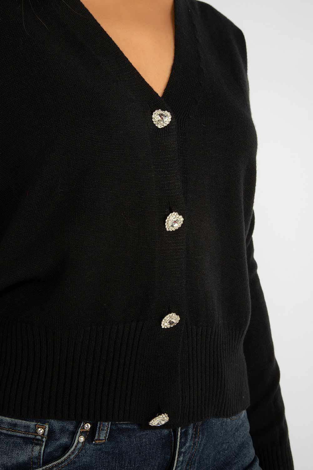 Women's Clothing FEMME FATALE (CEL18CDG) Cardigan with Rhinestone Buttons in BLACK