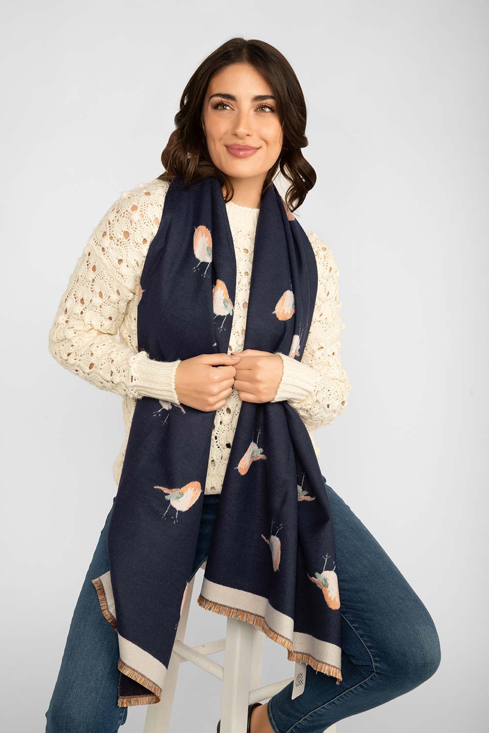 Women's Accessories CAMILLE AND CO. (FS40372) Bird Scarf in NAVY