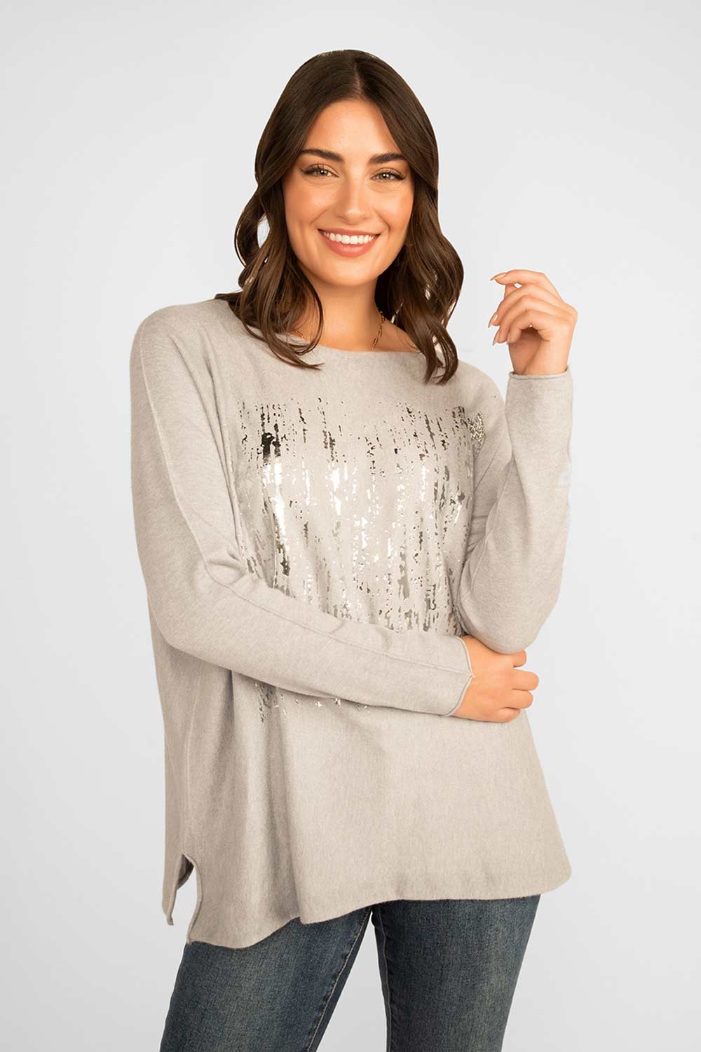 Women's Clothing ELISSIA (SL705N) Foil Star Sweater in GREY
