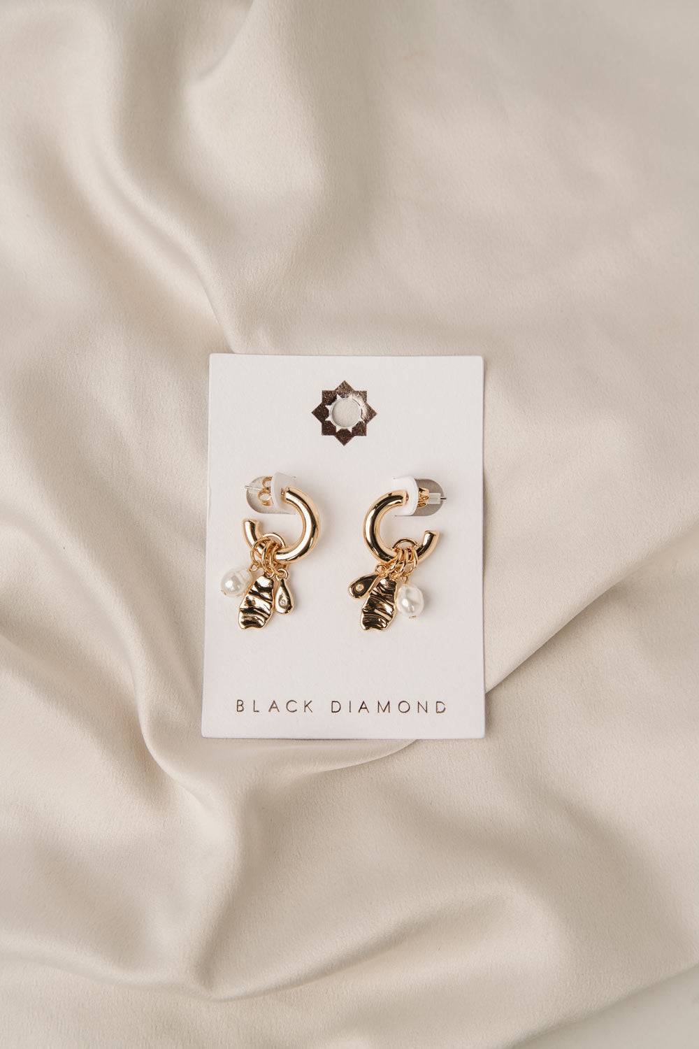 Black Diamond Women's Golden Dainty Hoop Earrings With Fresh Water Pearl Charms