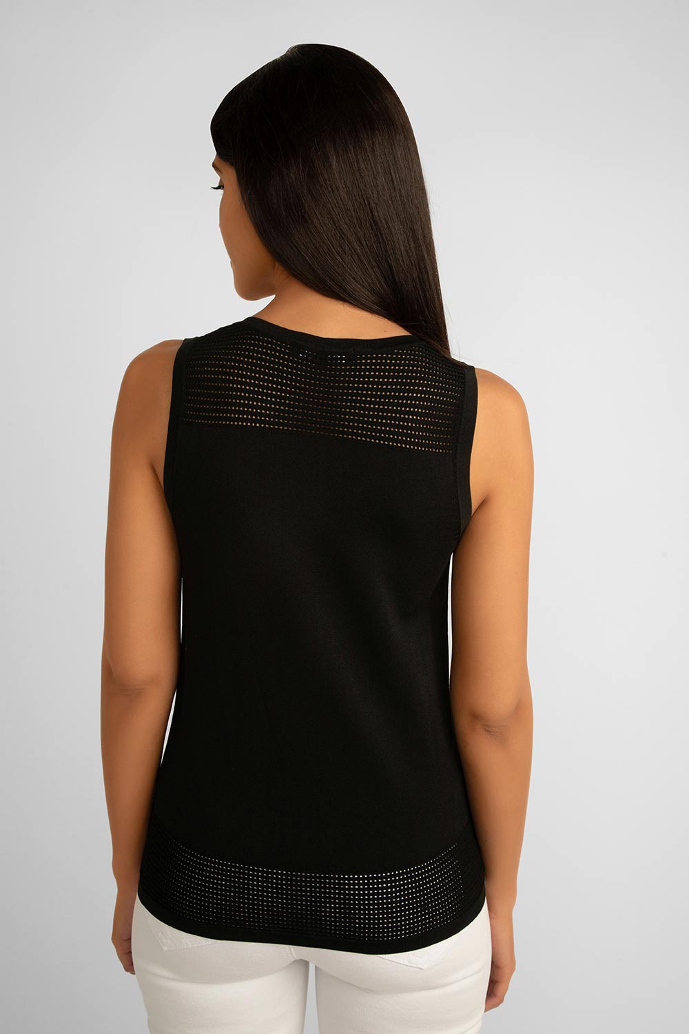 Picadilly (JK354) Women's Sleeveless Sweater Knit Tank with Mesh Panels on Shoulders and Hem in Black