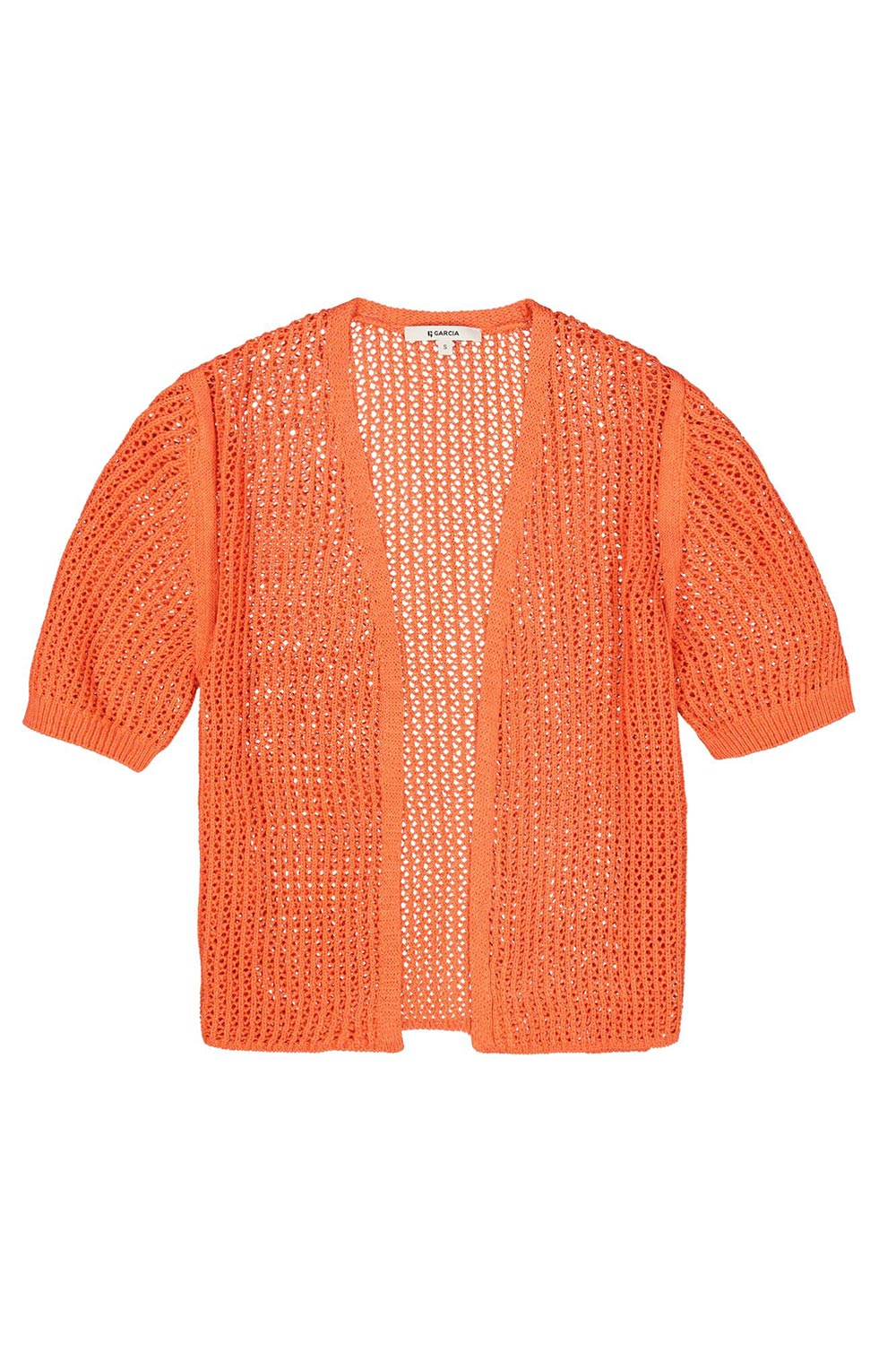 Garcia (P40242) Women's Elbow Sleeve Open Knit Cardigan, with Open Front in Emberglow Orange
