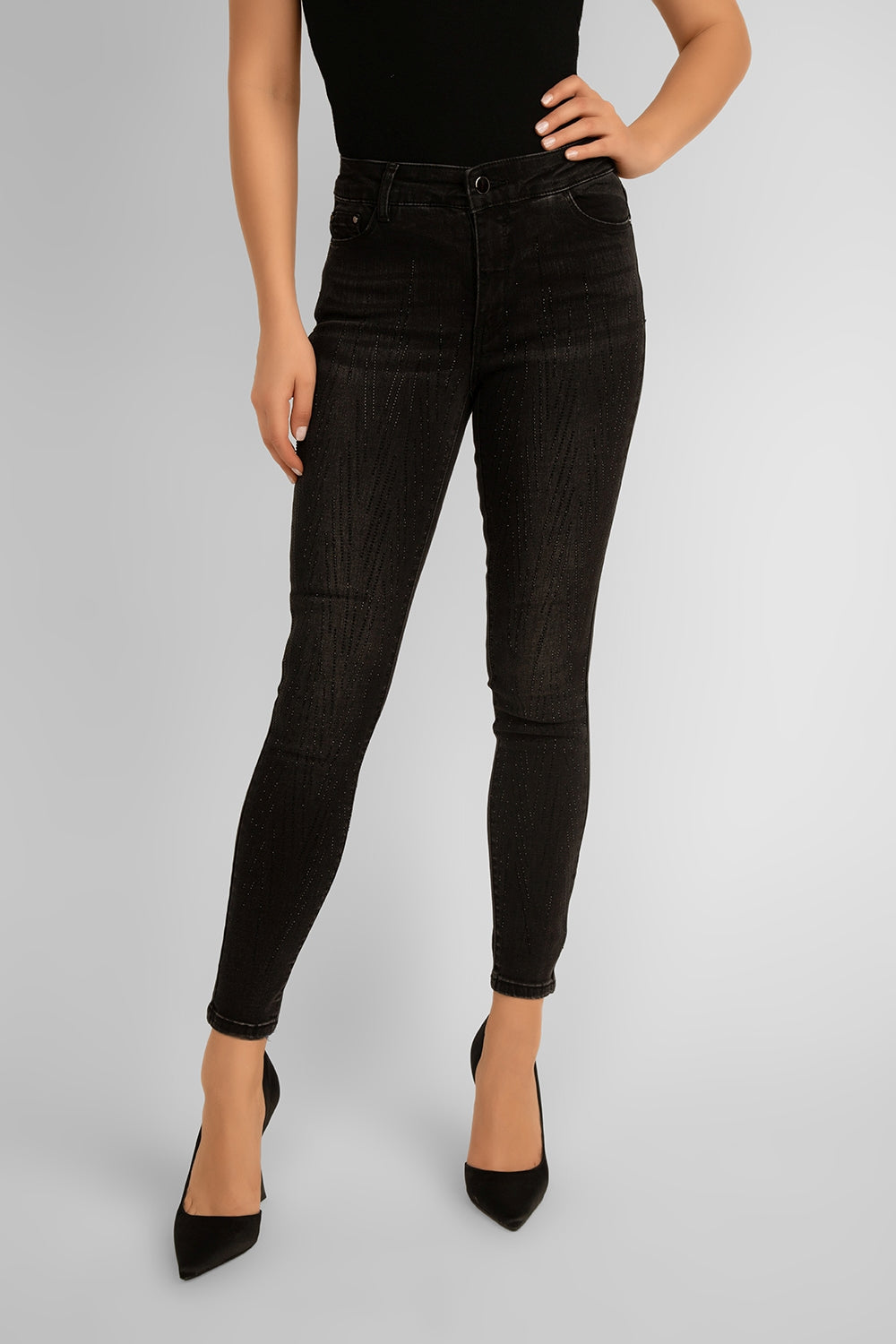 Women's Clothing FRANK LYMAN (233872U) Rhinestone Skinny Jeans in BLACK