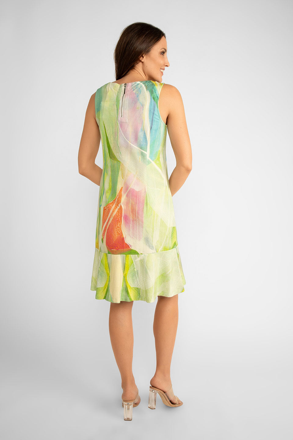 Claire Desjardins (91478) Women's Sleeveless Bamboo Knee Length Dress in Pastel Green Print