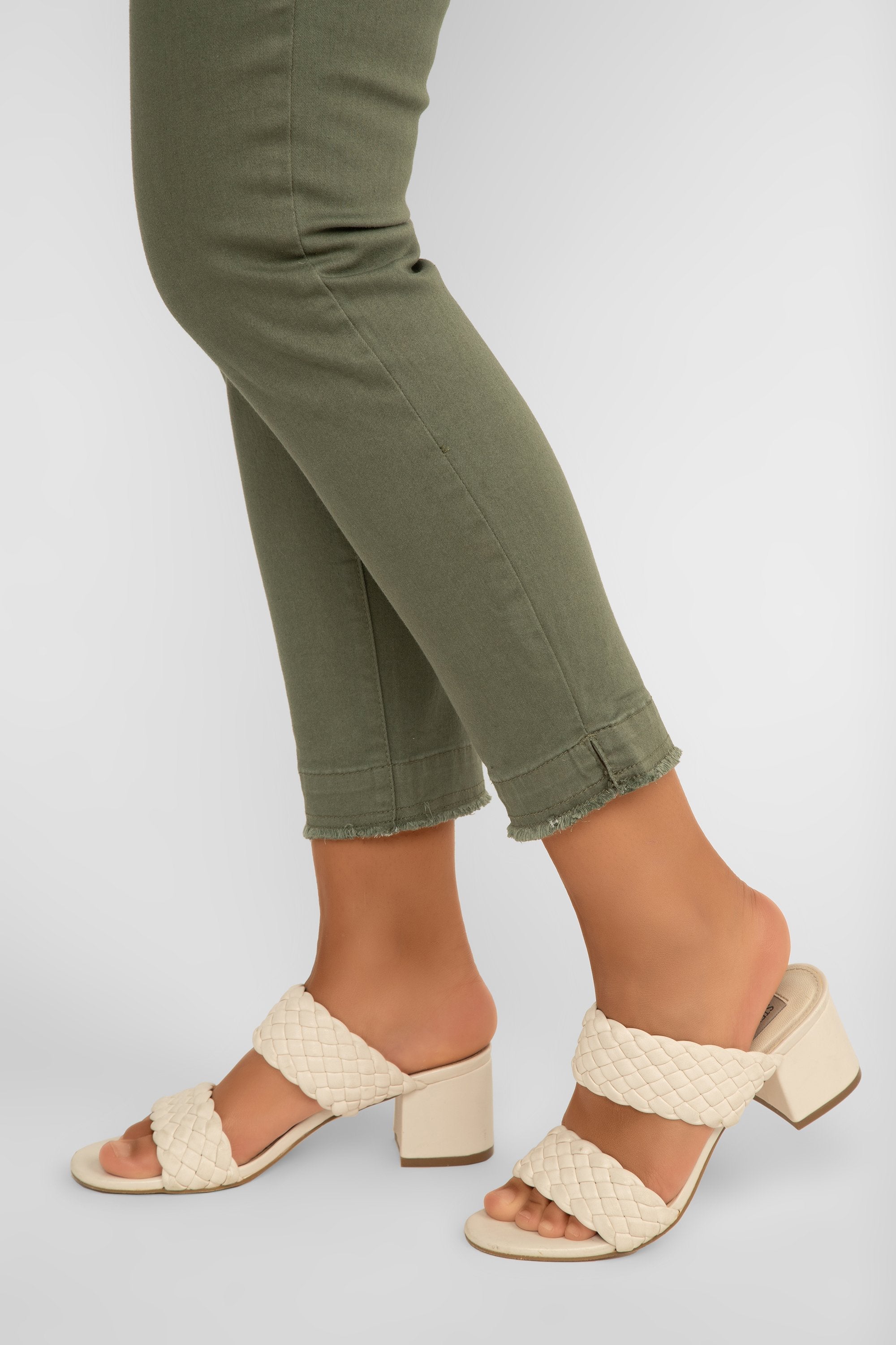 Picadilly (J6051) Women's Slim Fit, Cropped Jeans with Frayed Hem in Khaki Green