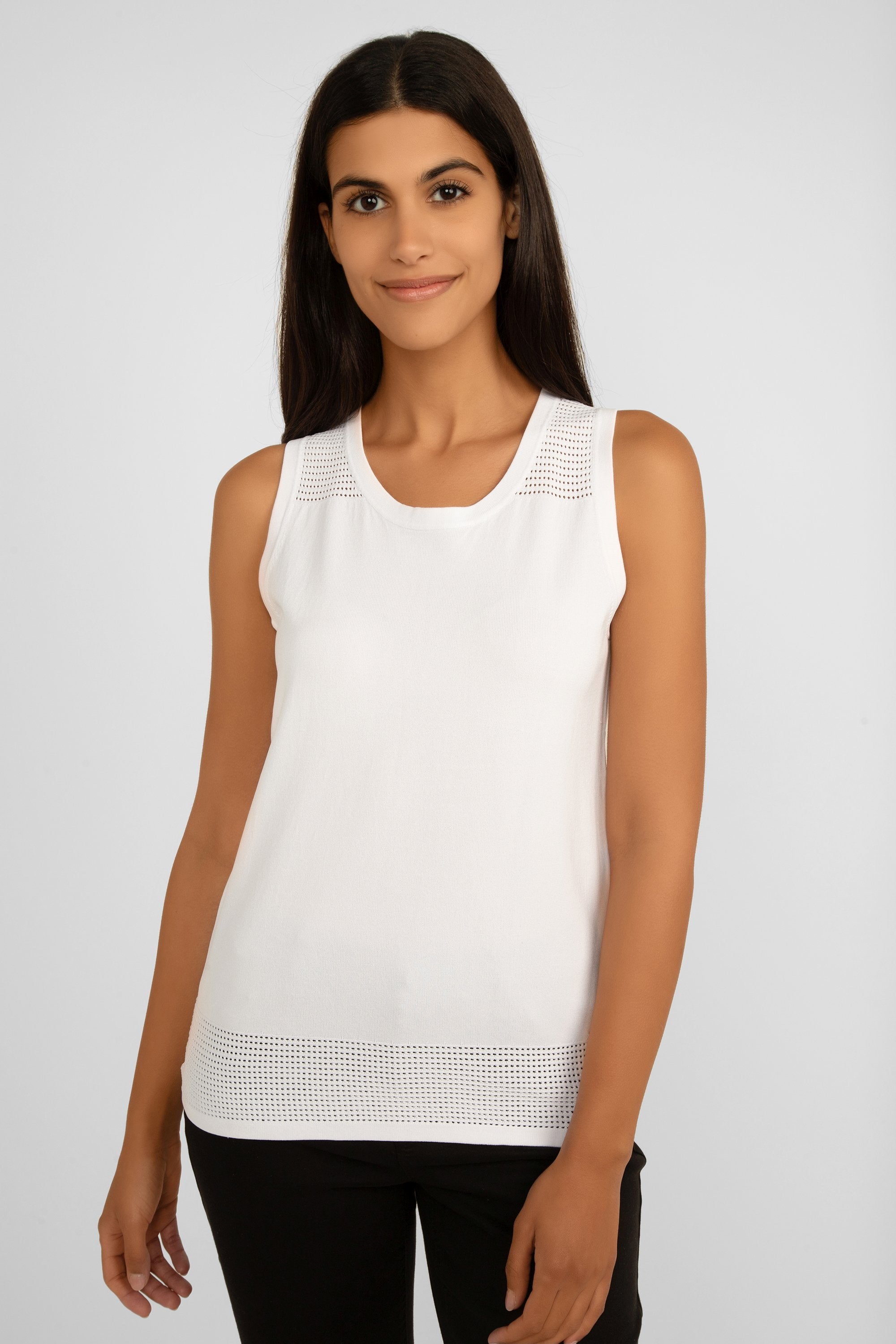 Picadilly (JK354) Women's Sleeveless Sweater Knit Tank with Mesh Panels on Shoulders and Hem in White