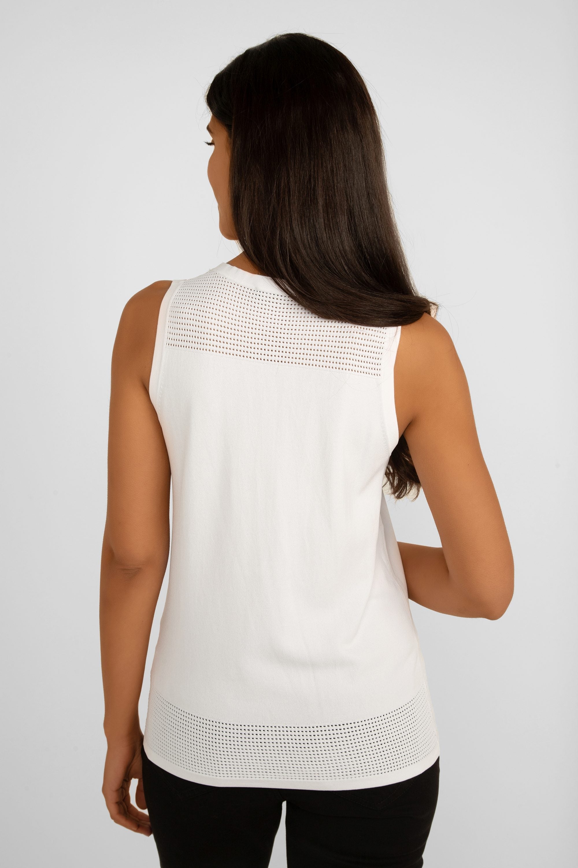 Picadilly (JK354) Women's Sleeveless Sweater Knit Tank with Mesh Panels on Shoulders and Hem in White
