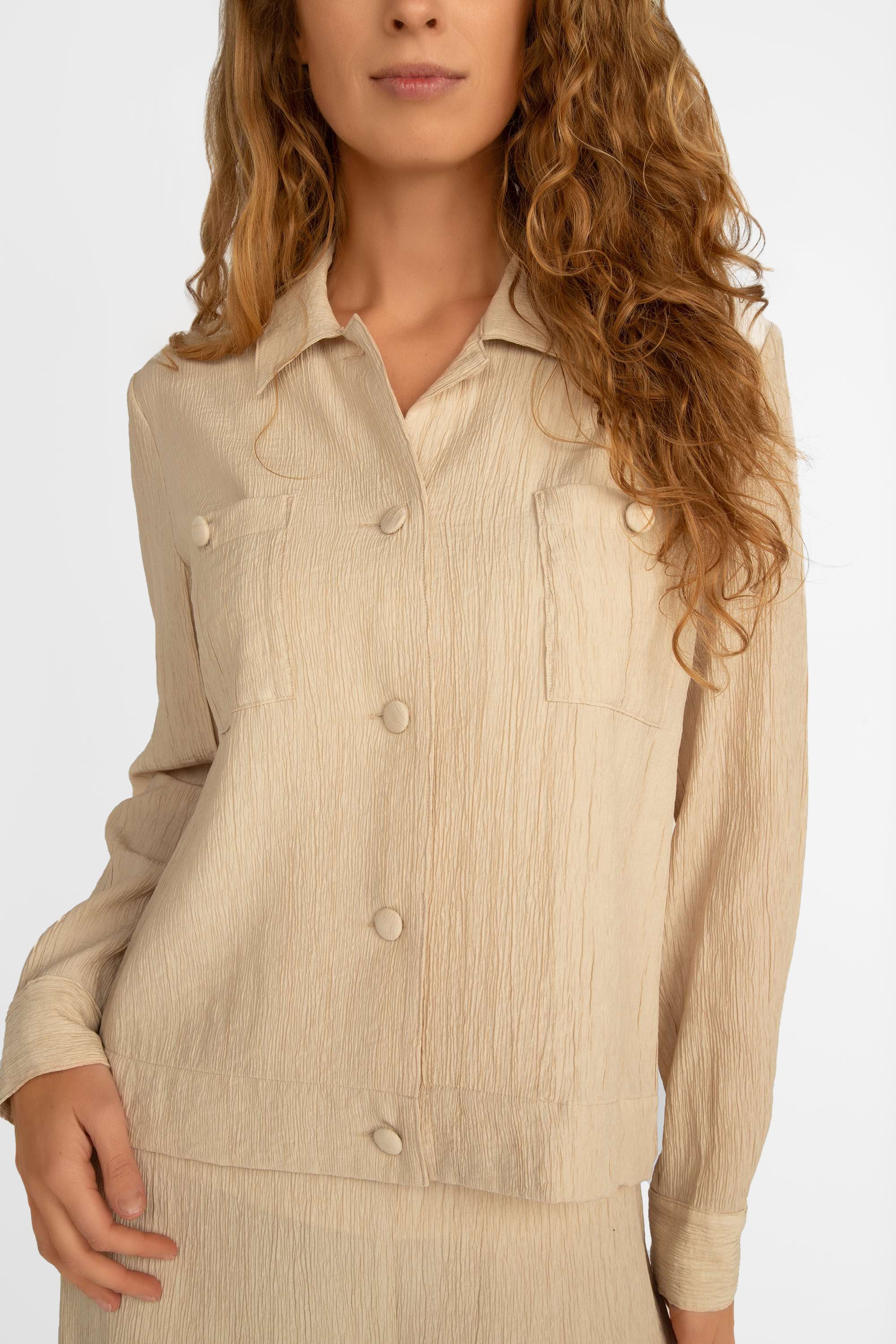 Picadilly (JM581) Women's Long Sleeve Button Front Textured Viscose Jacket in Milk Tea Beige