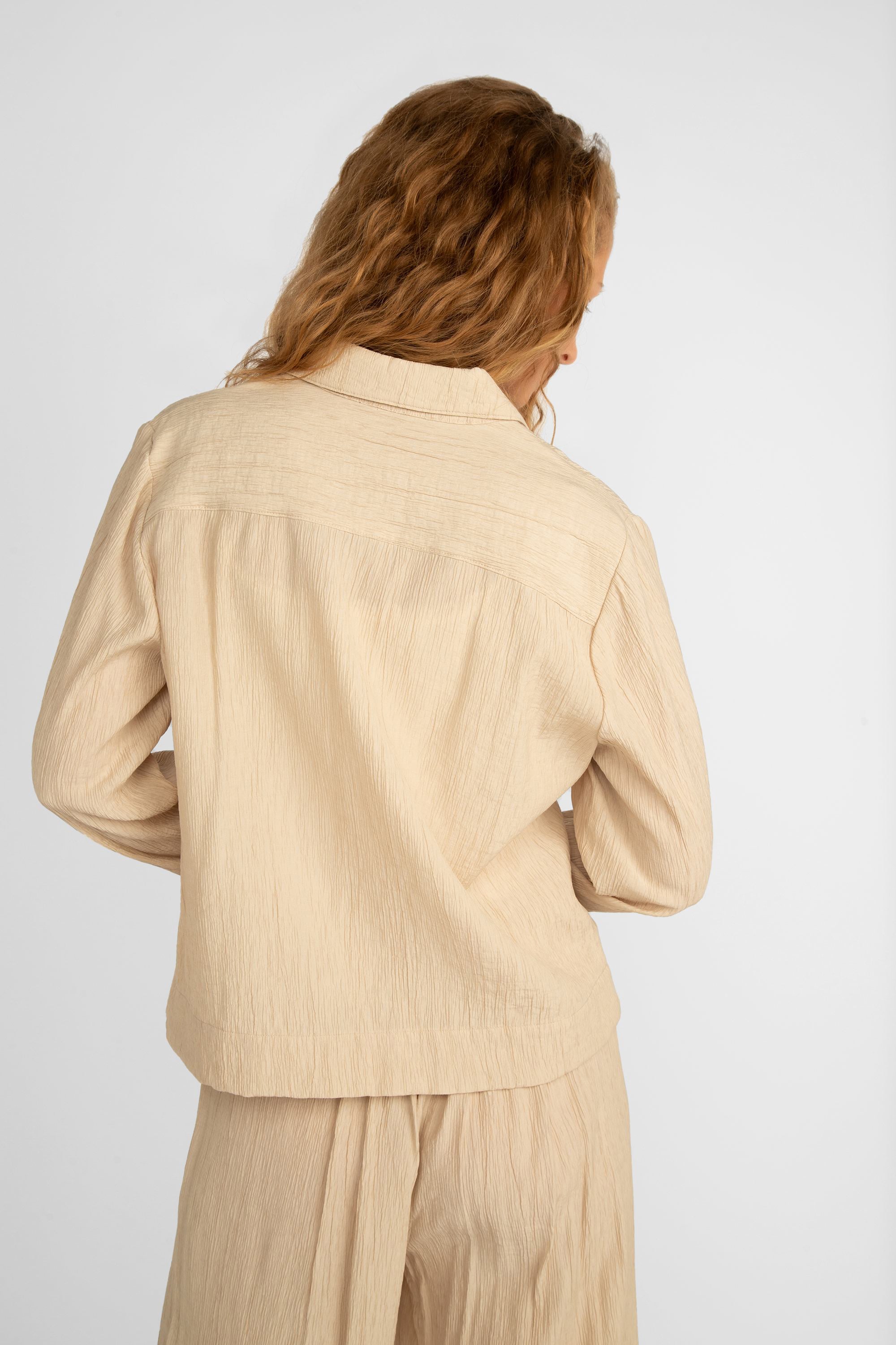 Back view of Picadilly (JM581) Women's Long Sleeve Button Front Textured Viscose Jacket in Milk Tea Beige