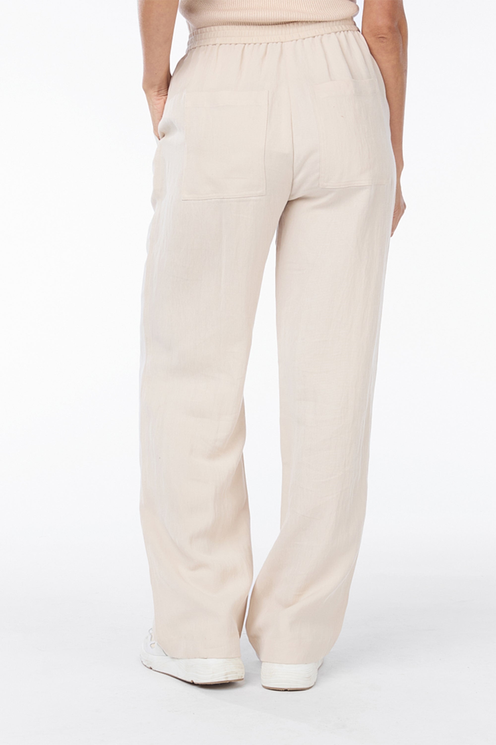 Back view of Esqualo (SP2410017) Women's Pull On High Rise Wide Leg Trousers with Pockets in Sand