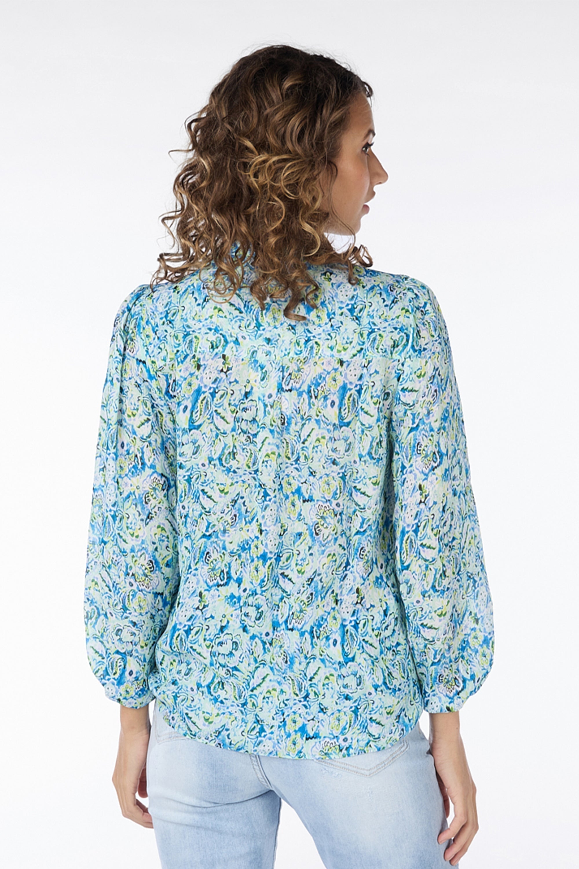 Back view of Esqualo (SP2415005) Women's 3/4 Sleeve Blue Floral Button Up Blouse