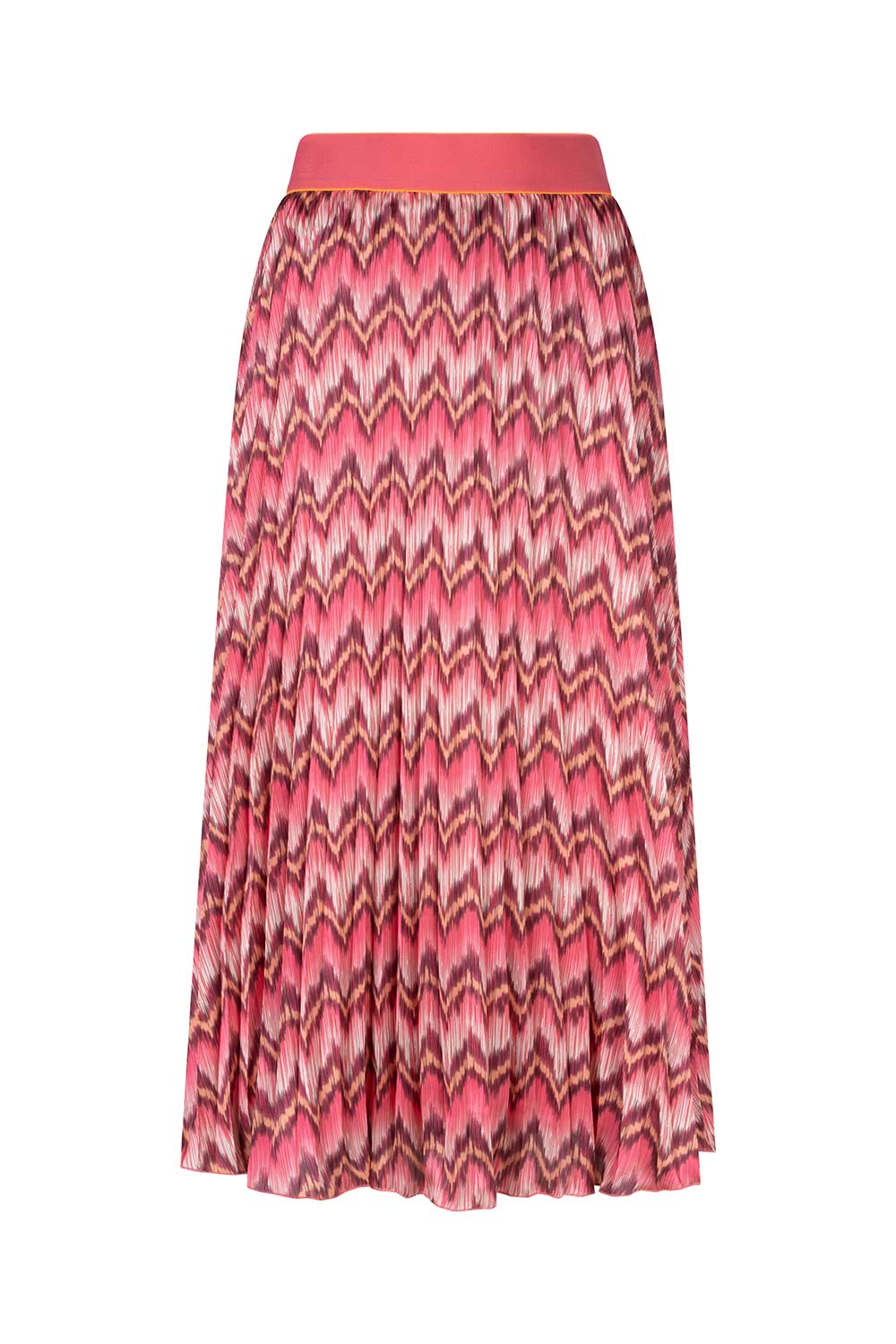 Esqualo (SP2414006) Pink ZigZag Stripe Print, Pleated Midi Skirt