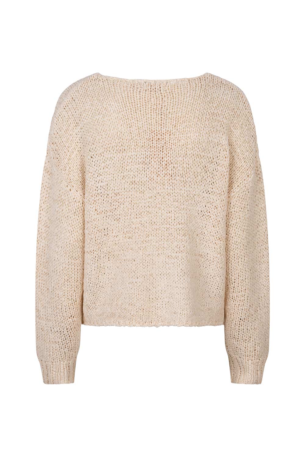 Back of Esqualo (SP2418101) Women's Long Sleeve Loose Knit Tape Yarn Sweater With Drop Shoulders and Relaxed fit in Sand Beige