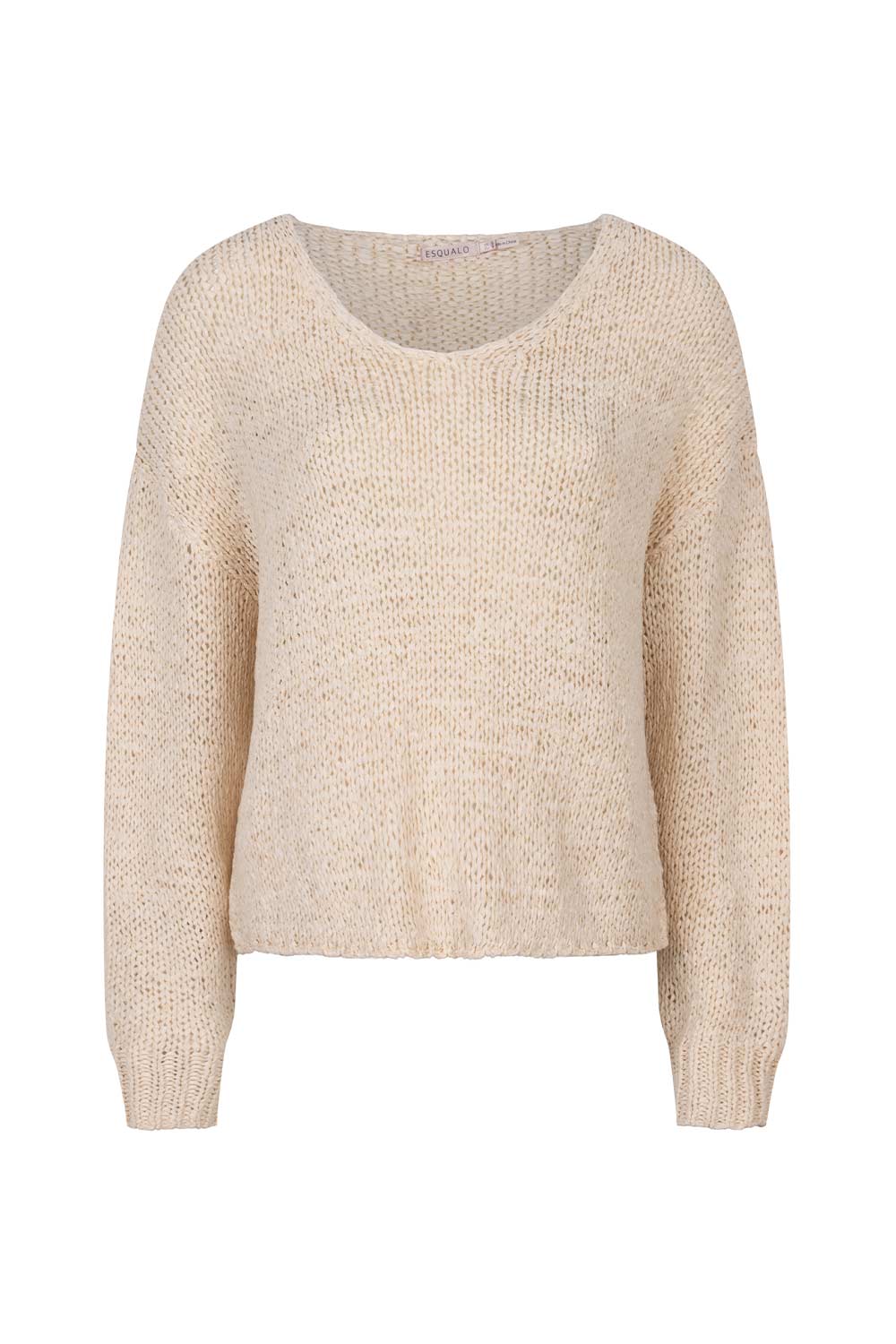 Esqualo (SP2418101) Women's Long Sleeve Loose Knit Tape Yarn Sweater With Drop Shoulders and Relaxed fit in Sand Beige