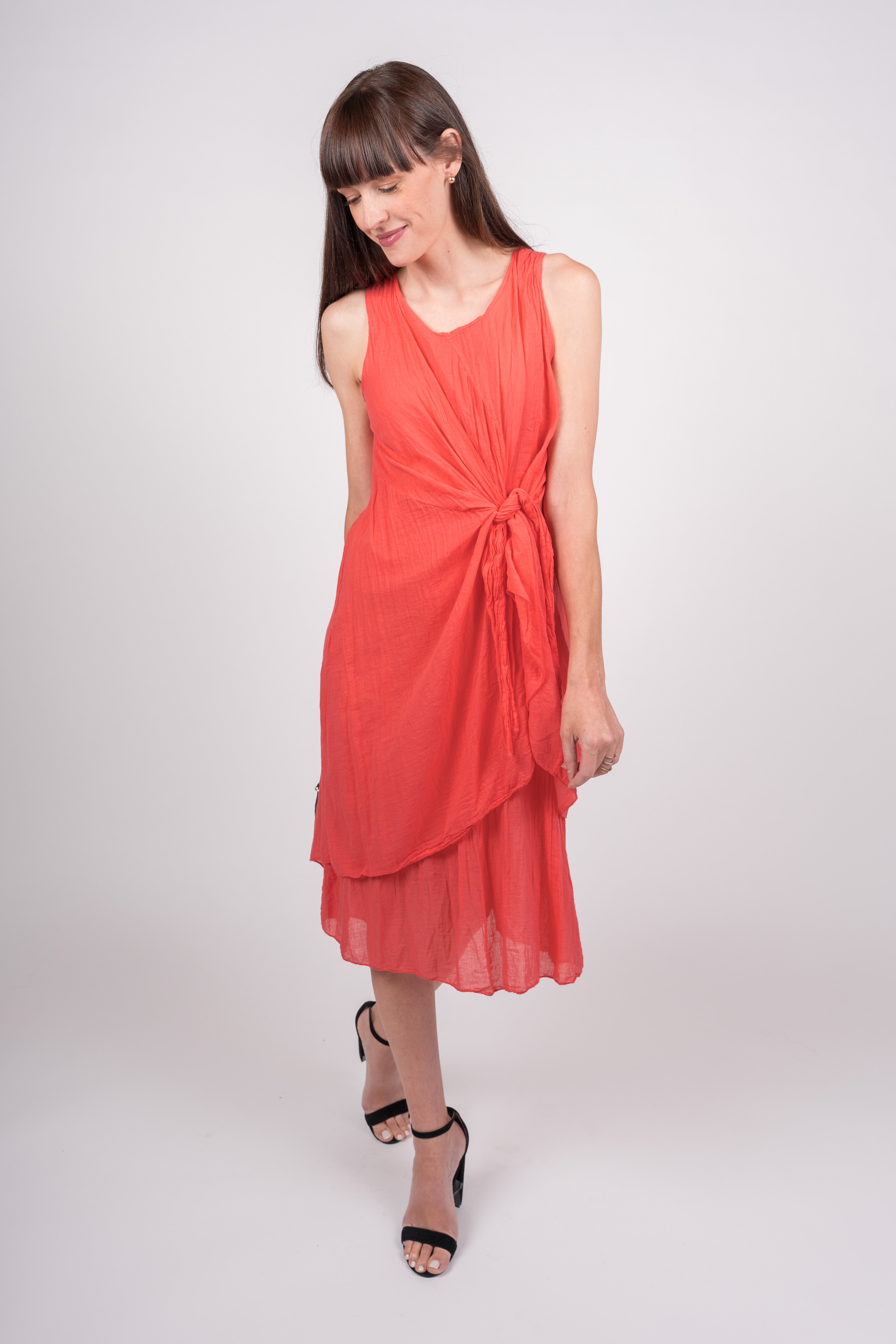 Sleeveless Cotton Knot Front Dress