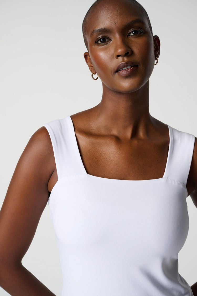 Front close up Joseph Ribkoff (143132NOS) Women's Classic Square Neck Cami - The Essentials in White