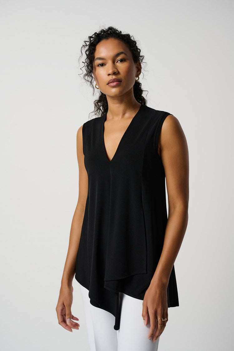 Joseph Ribkoff (161060NOS) Women's Sleeveless Asymmetric V-Neck Tunic - The Essentials in Black