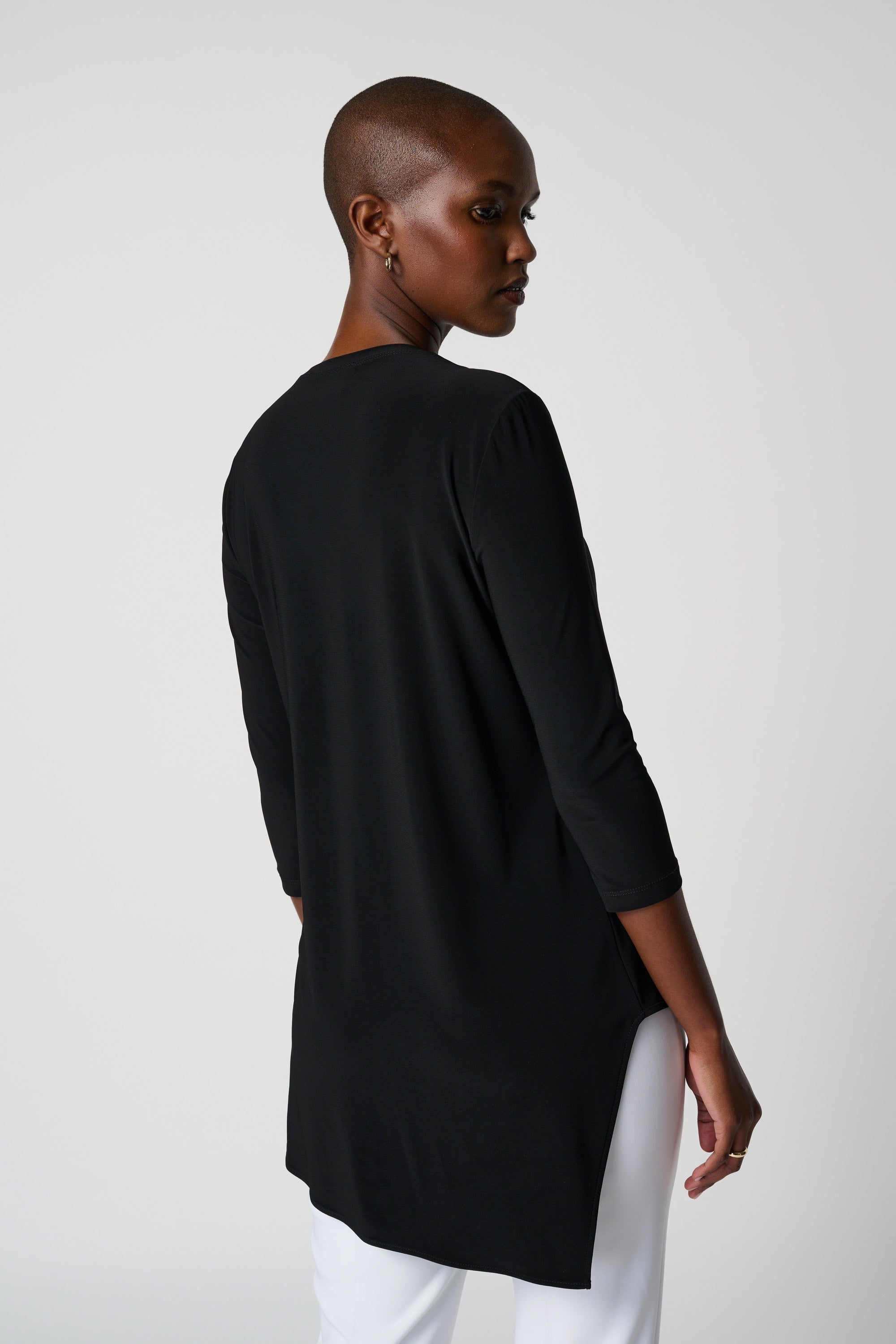 Back view of Joseph RIbkoff (161066NOS) Women's 3/4 Sleeve V-neck Tunic with Asymmetrical Hem in Black