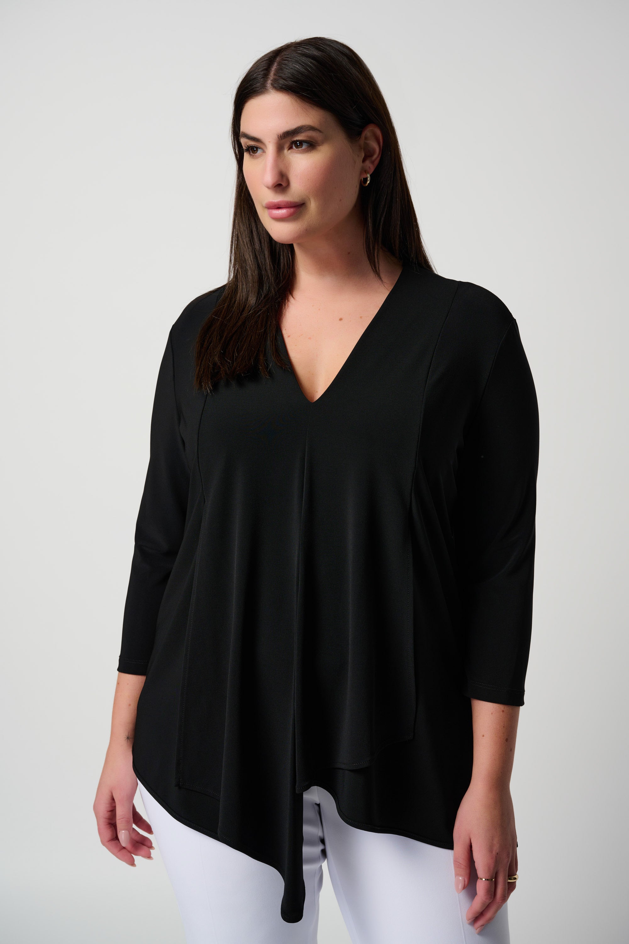 Joseph RIbkoff (161066NOS) Women's 3/4 Sleeve V-neck Tunic with Asymmetrical Hem in Black