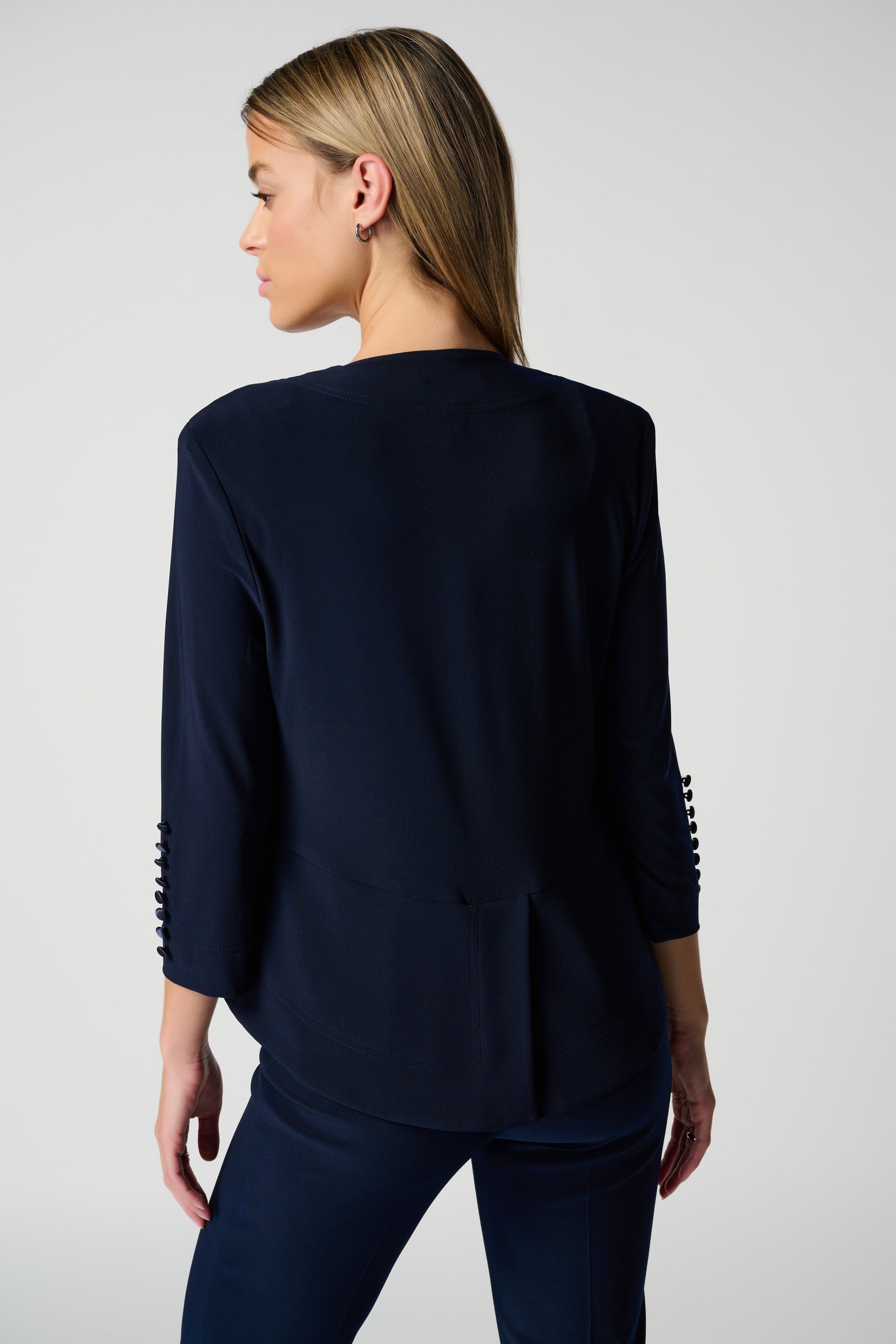 Back of Joseph Ribkoff (161140NOS) Women's 3/4 Sleeve Open Front Tux Over piece in Midnight Blue