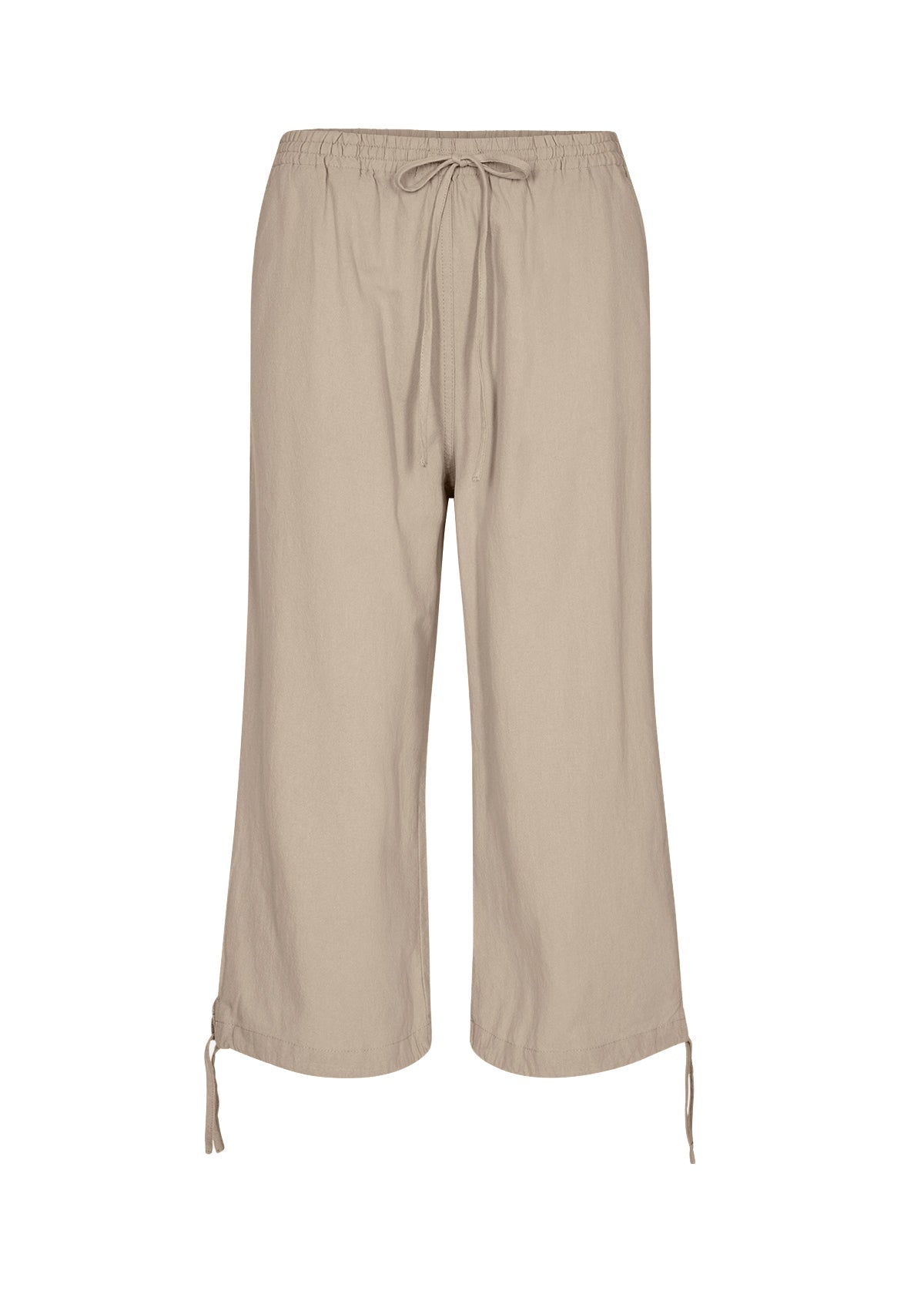 Soya Concept (17193-T3) Women's Textured Cotton Pull On Cropped Pants with pocket and tied hems in Sand Beige