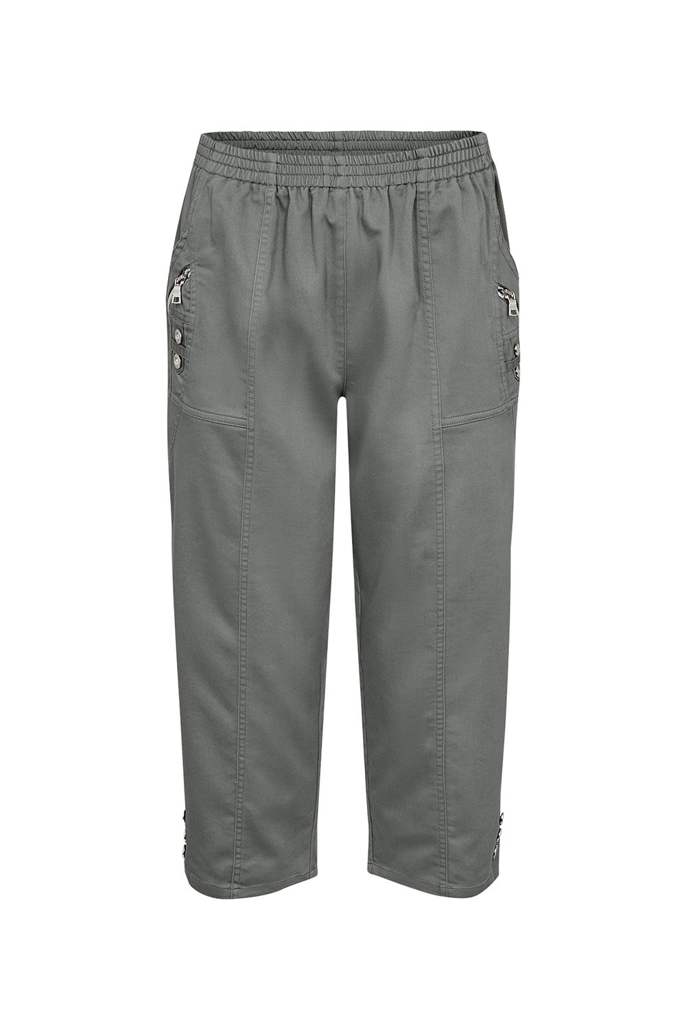 Soya Concept (17197) Women's Pull On Capris Pants With Button & Zipper Detail and Pockets in Misty Green