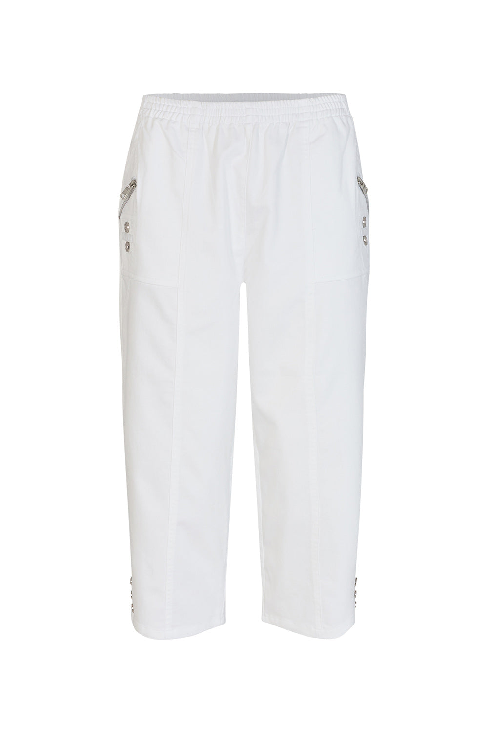 Soya Concept (17197) Women's Pull On Capris Pants With Button & Zipper Detail and Pockets in White