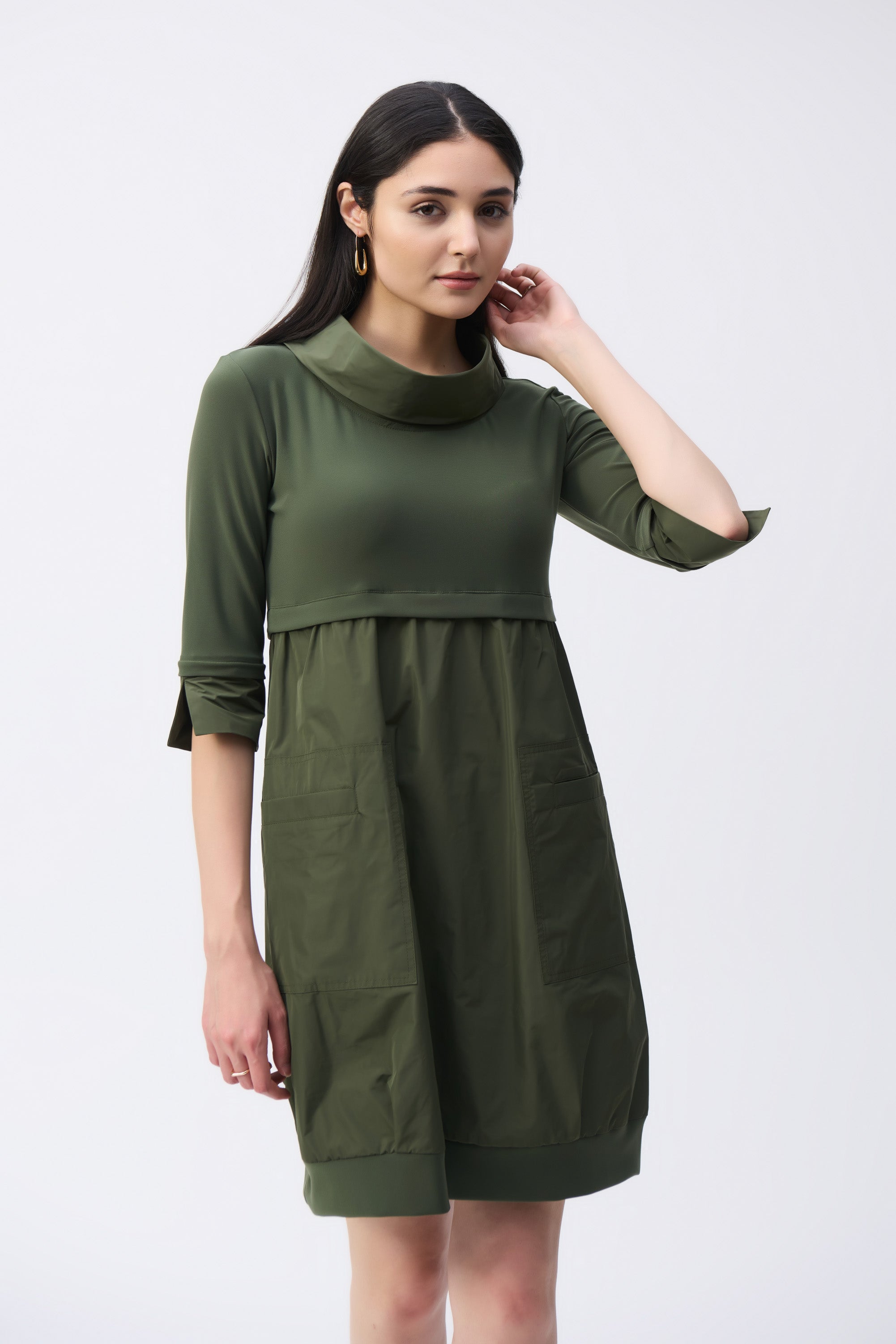 Joseph Ribkoff  (173444F24) Knee Length 3/4 Sleeve Cocoon Dress in Iguana Green