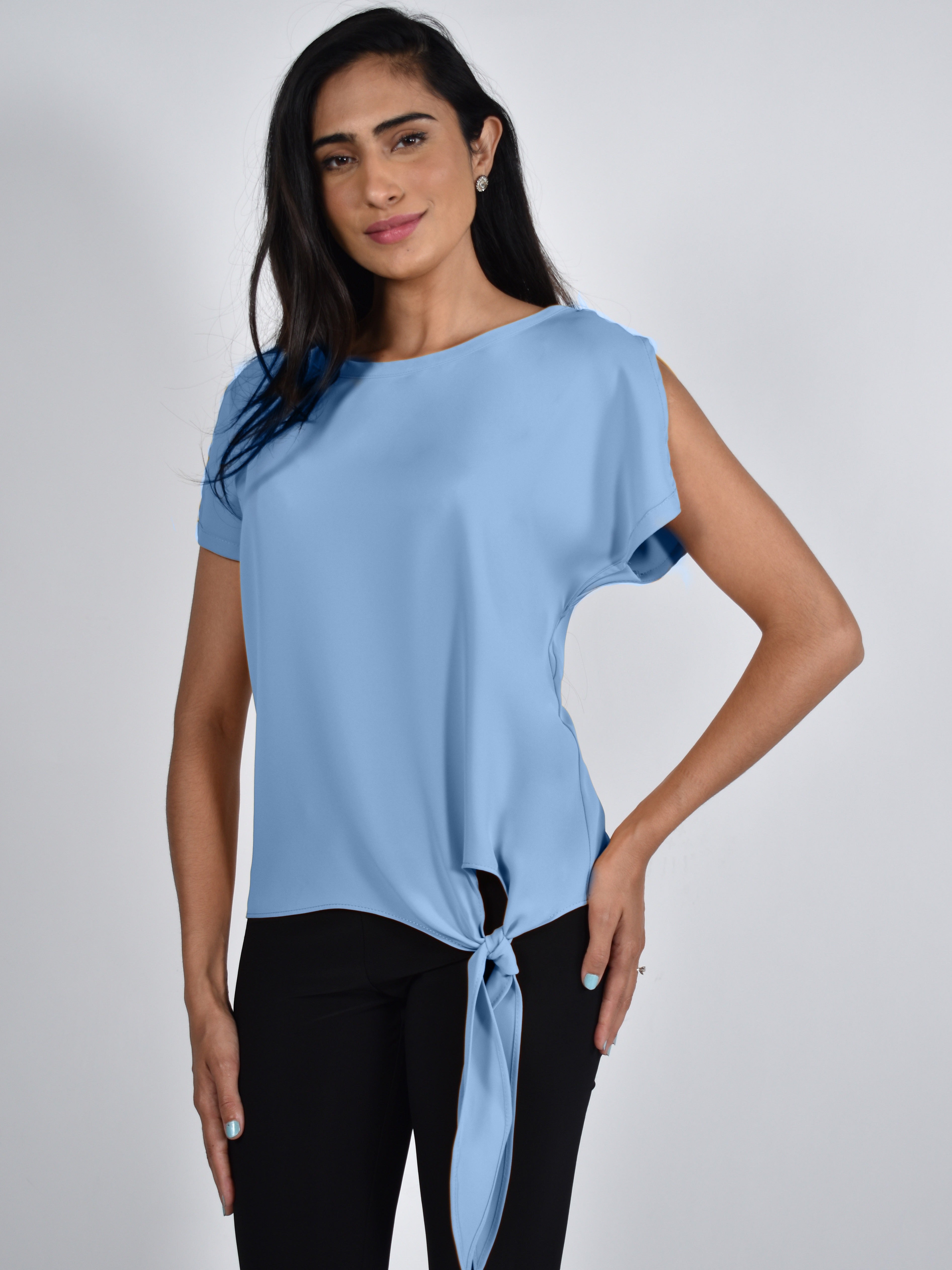 Women's Clothing FRANK LYMAN (181224) Short Sleeve Top with Side Tie in MISTY_BLUE