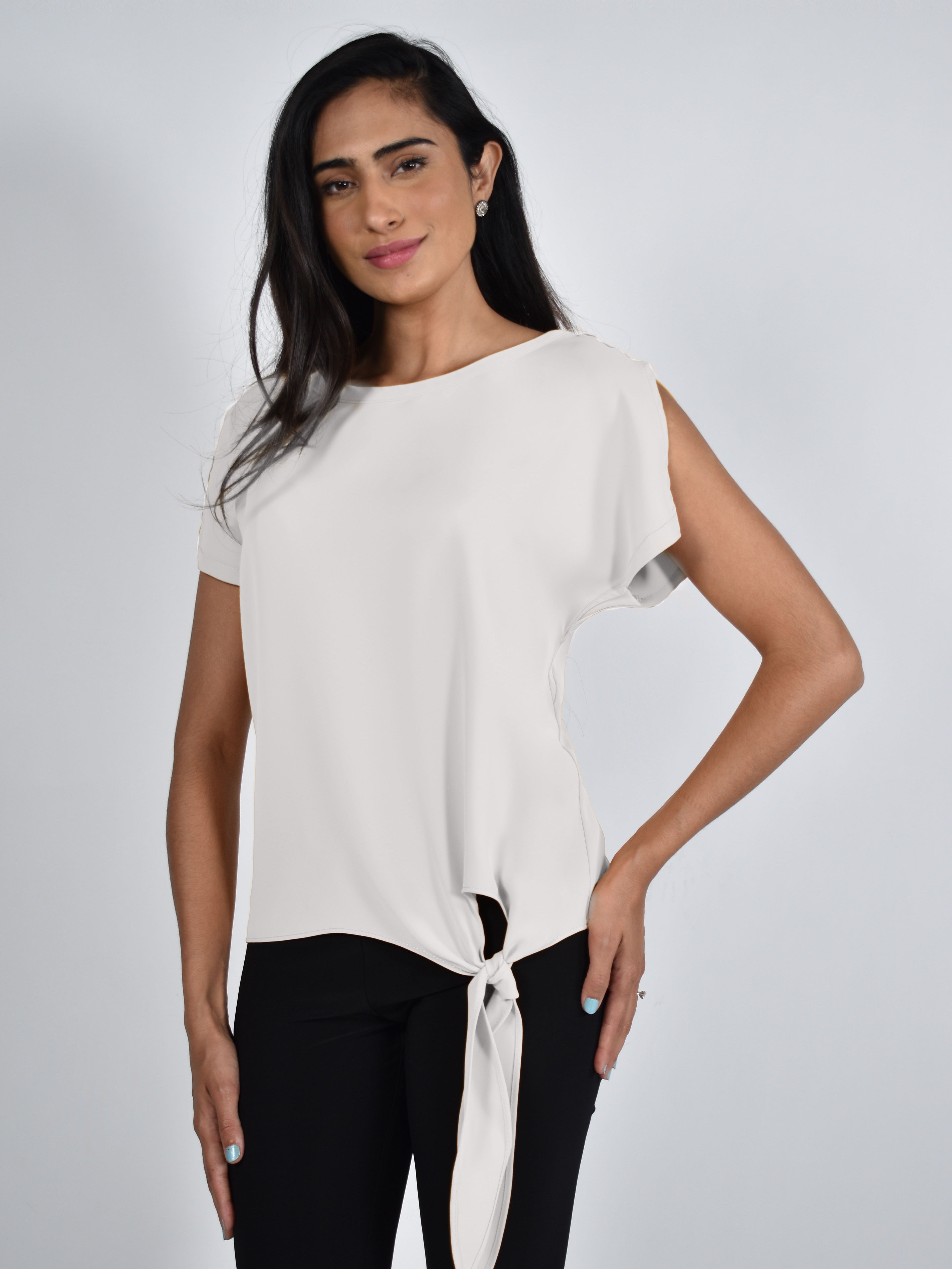 Women's Clothing FRANK LYMAN (181224) Short Sleeve Top with Side Tie in OFF_WHITE