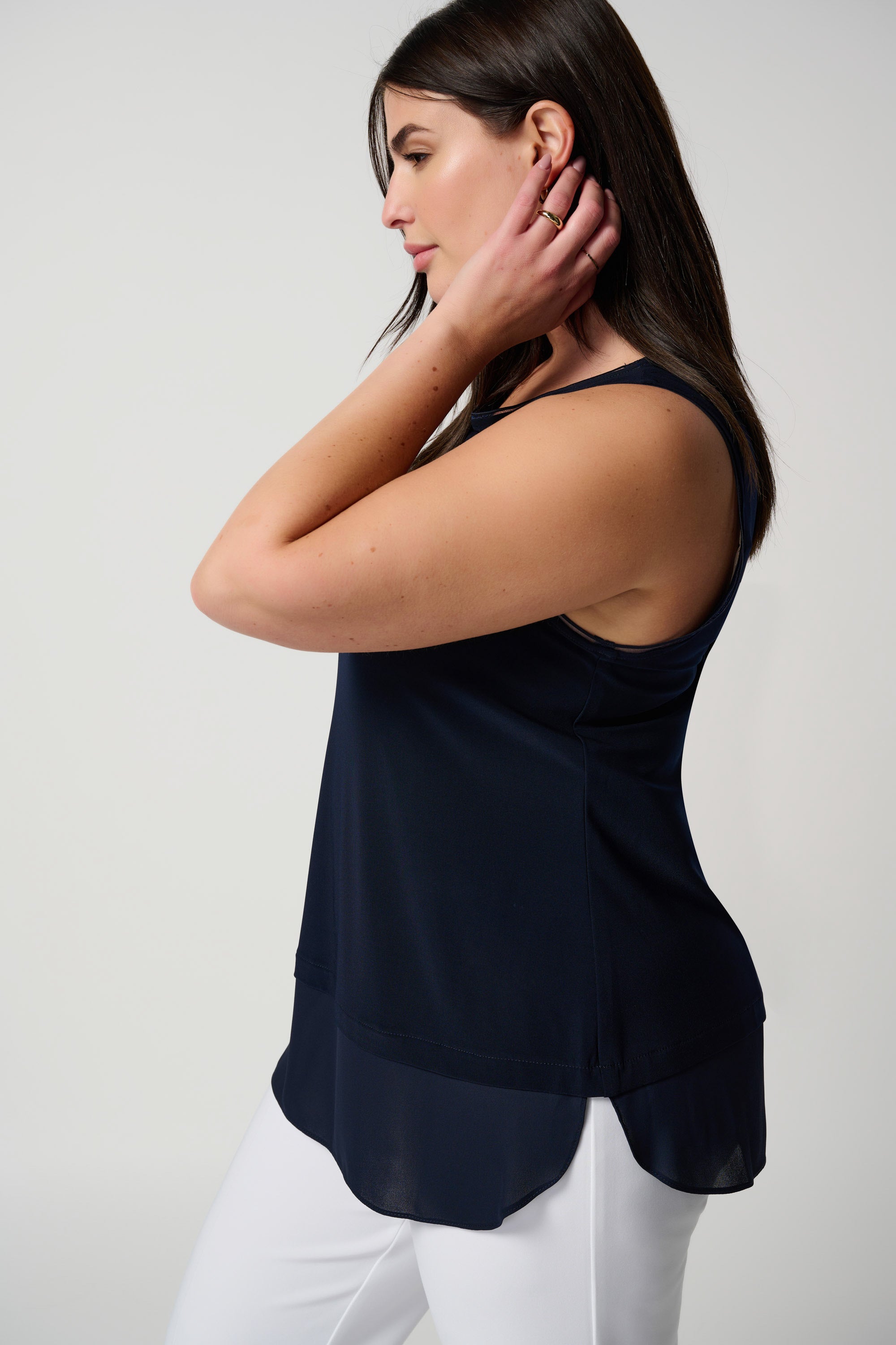 Side view of Joseph Ribkoff (183126NOS) Women's S;eeveles Layer Hem Cami - The Essentials in Midnight Blue