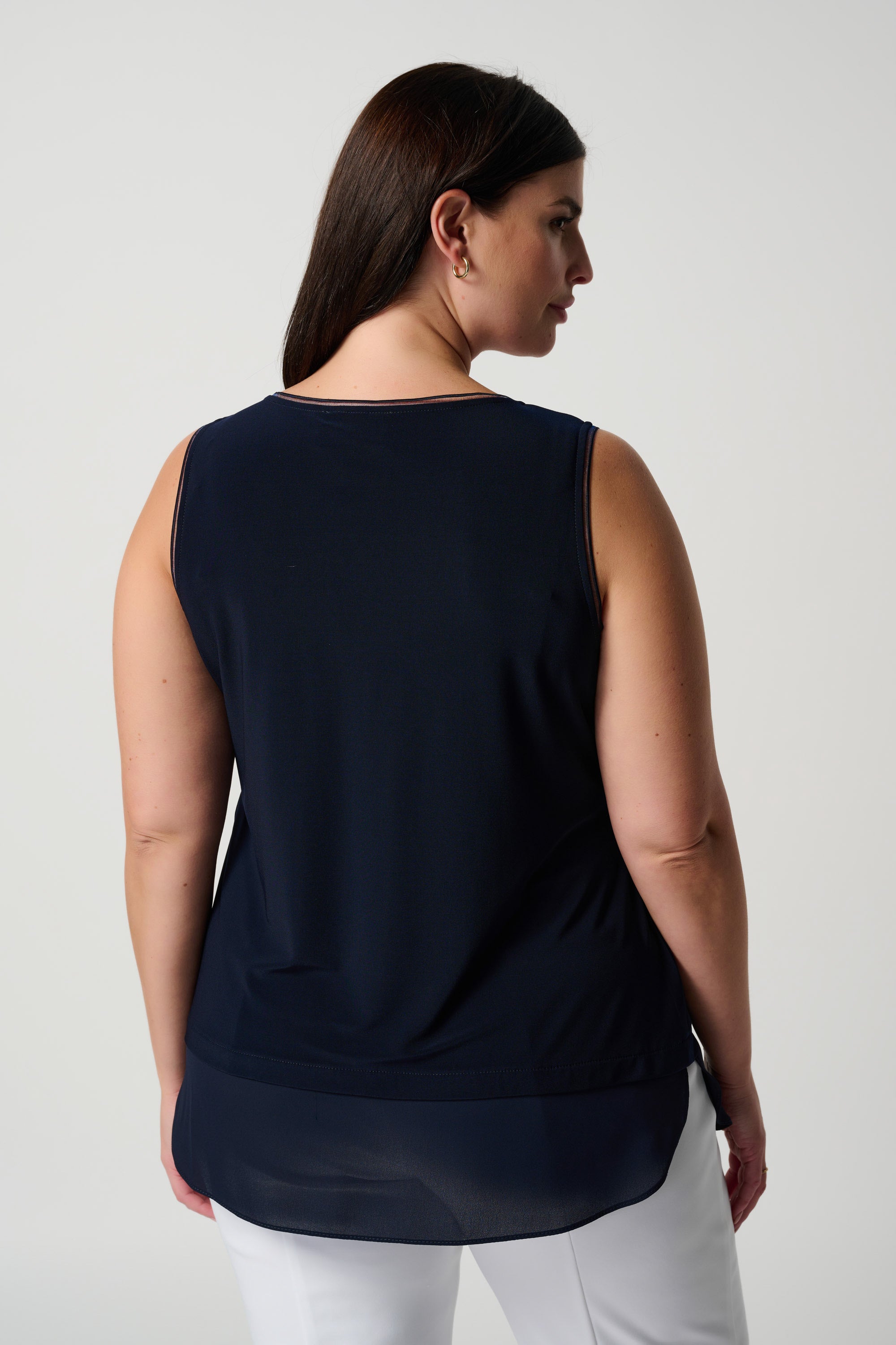 Back view of Joseph Ribkoff (183126NOS) Women's S;eeveles Layer Hem Cami - The Essentials in Midnight Blue