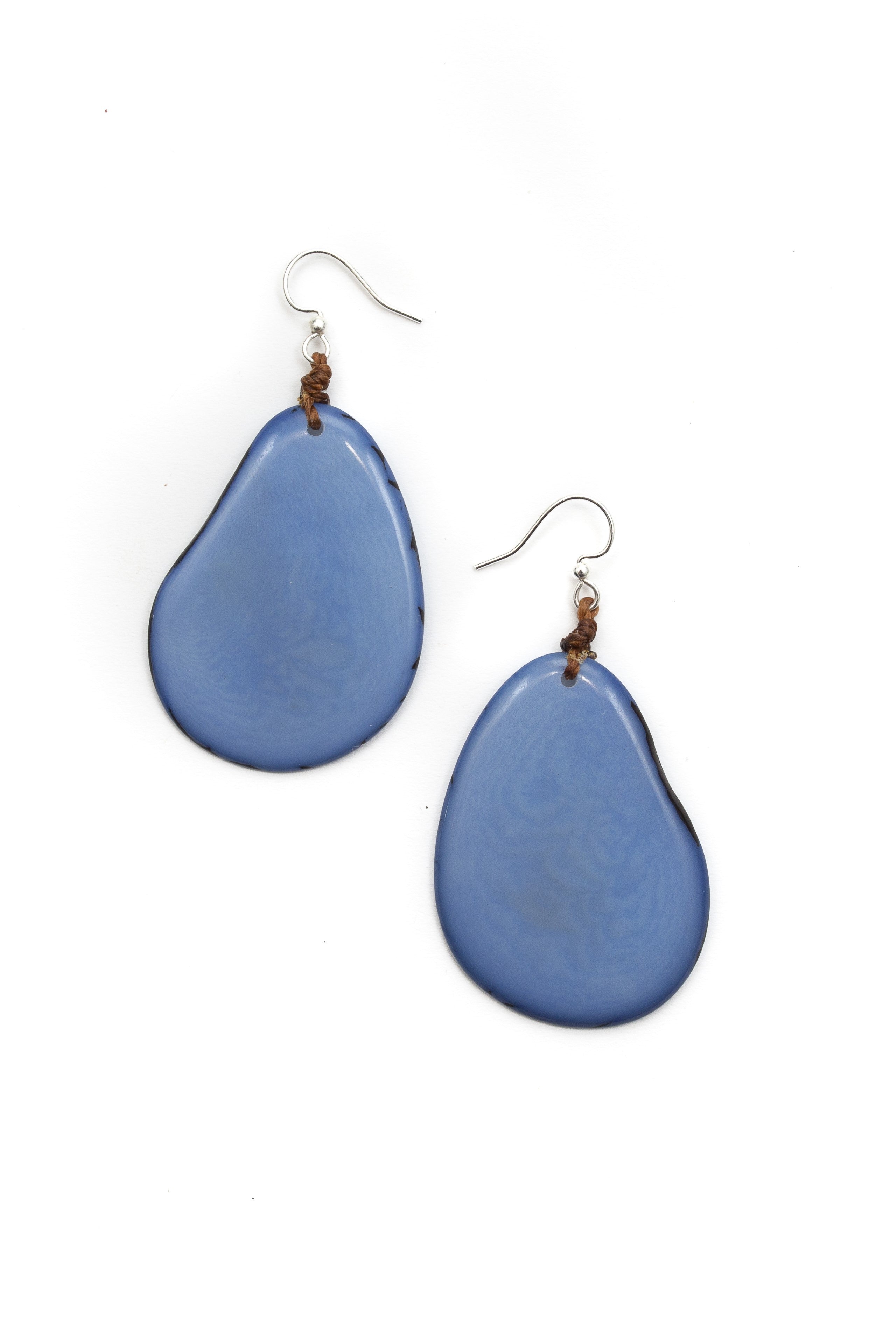 Organic Tague Jewelry (1E250) Drop earrings made from organic tagua nut slices in Blue