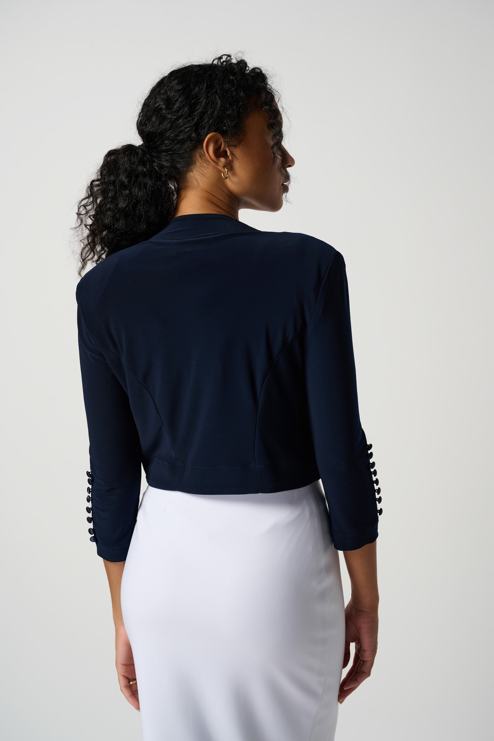 Back view of  Joseph Ribkoff (213707NOS) Women's 3/4 Sleeve Classic Bolero Jacket in Midnight Blue