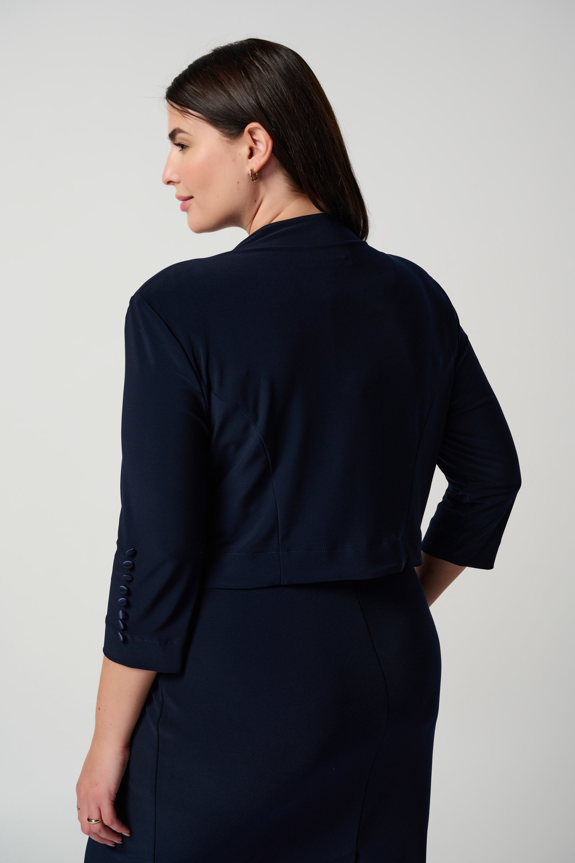 Back view of Joseph Ribkoff (213707NOS) Women's 3/4 Sleeve Classic Bolero Jacket in Midnight Blue