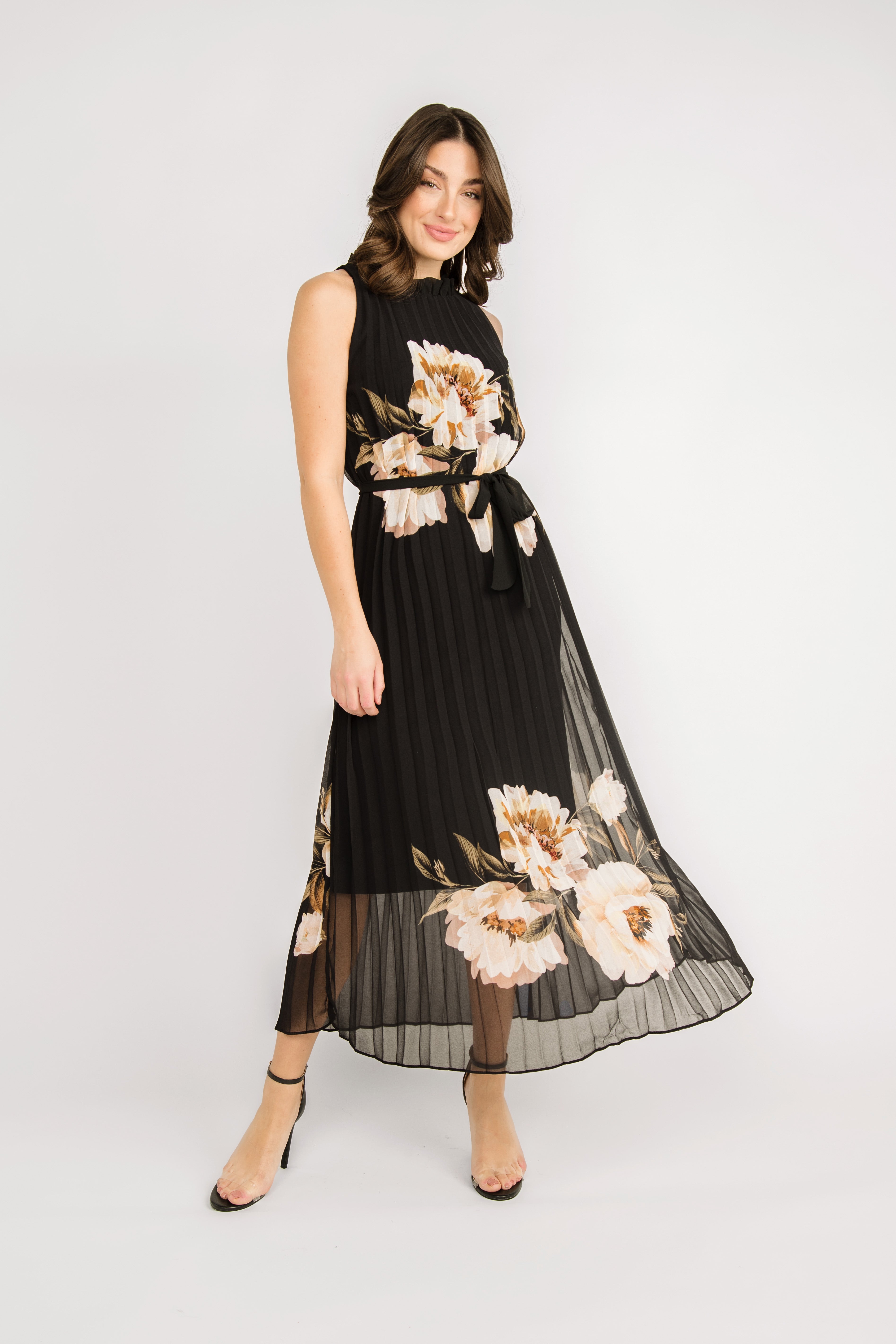 Pleated Floral Maxi Dress