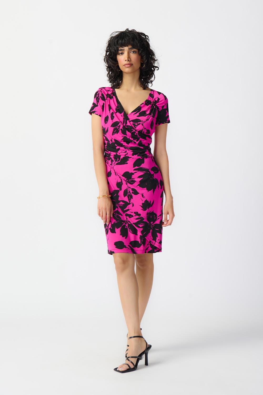 Pink Floral Faux Wrap Dress